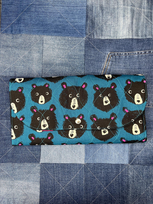 Blue Teal Teddy Bear Knitting Needle Case & Zip Pouch - Uphouse Crafts