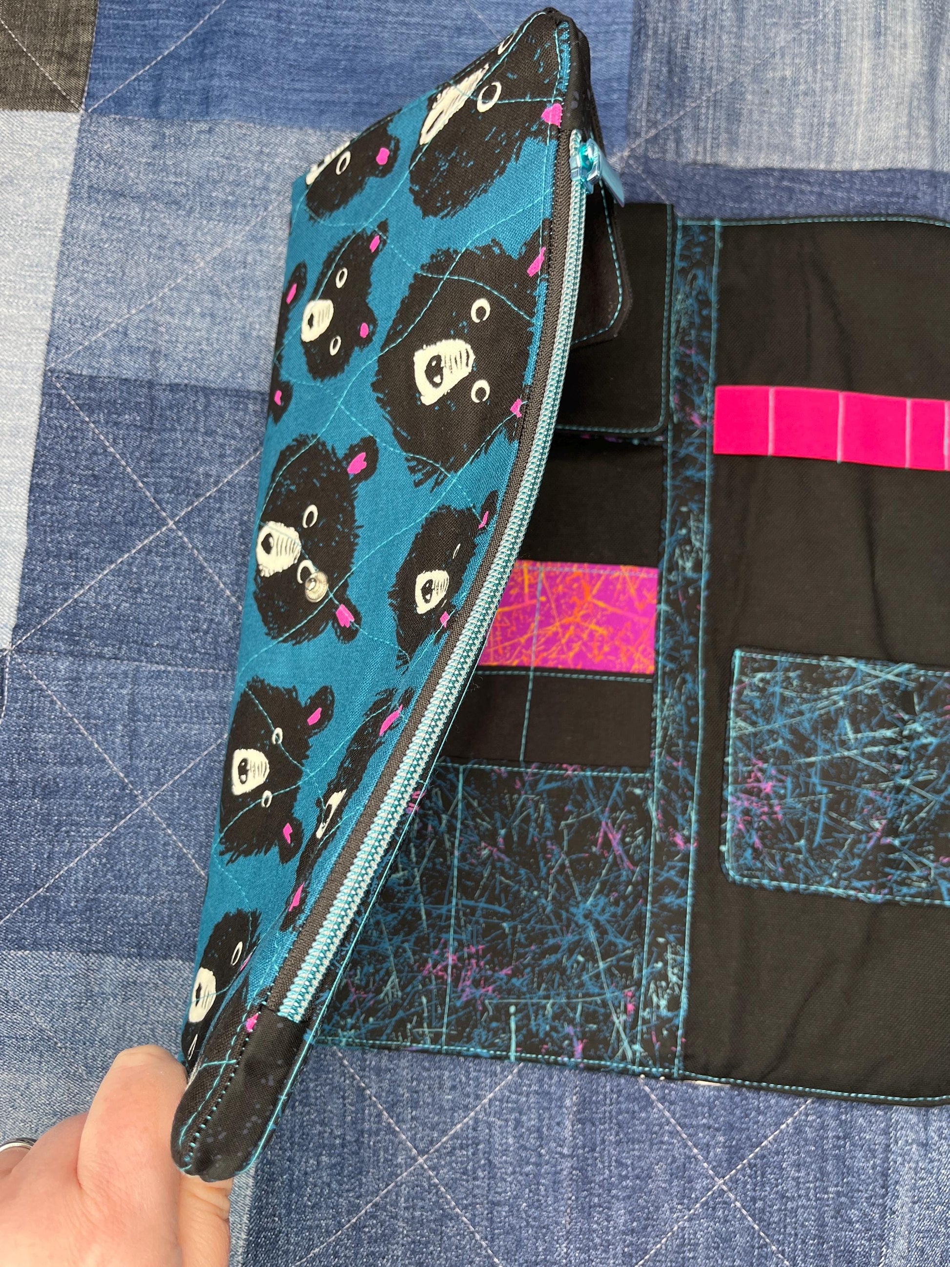 Blue Teal Teddy Bear Knitting Needle Case & Zip Pouch - Uphouse Crafts