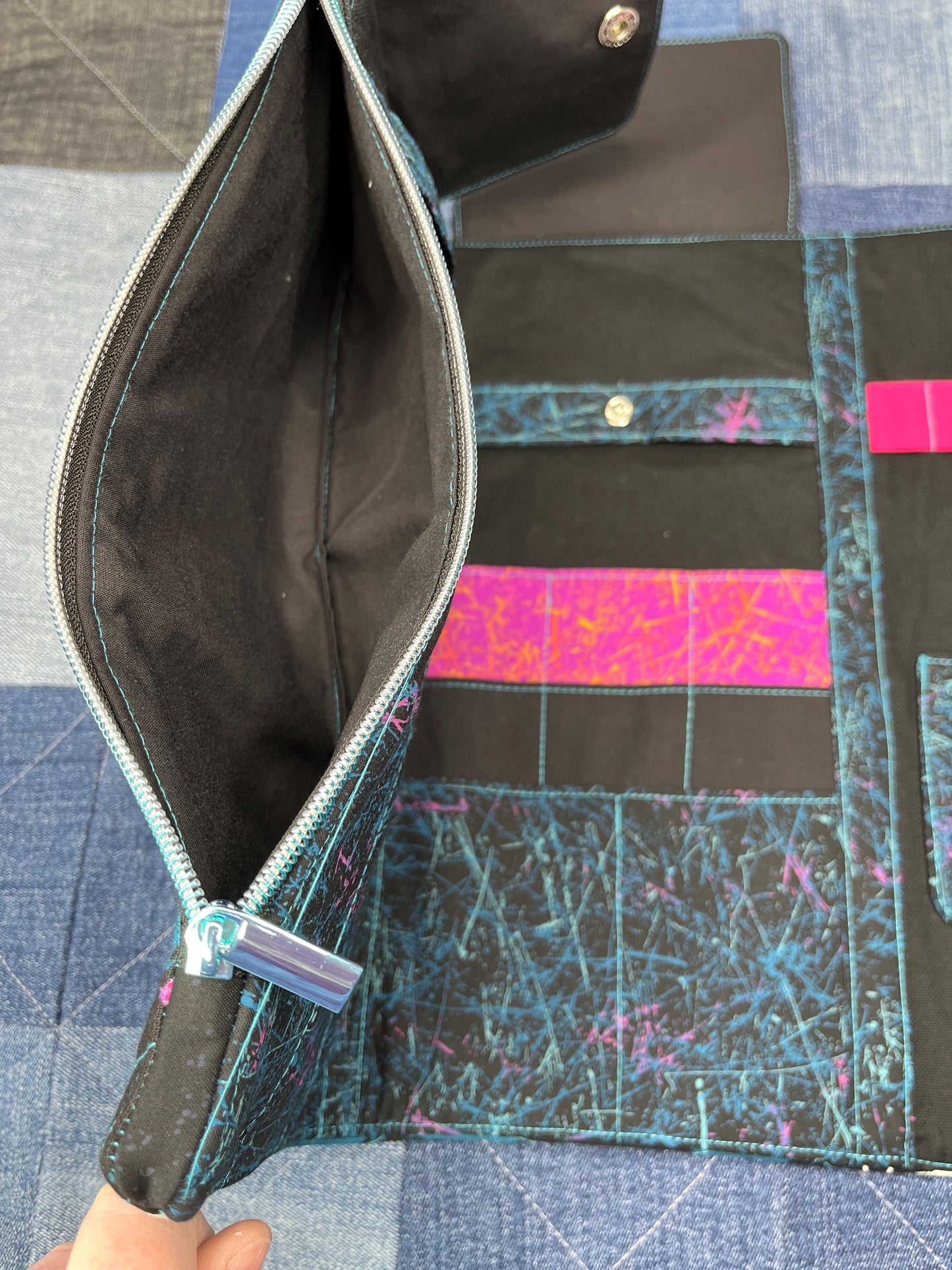 Blue Teal Teddy Bear Knitting Needle Case & Zip Pouch - Uphouse Crafts