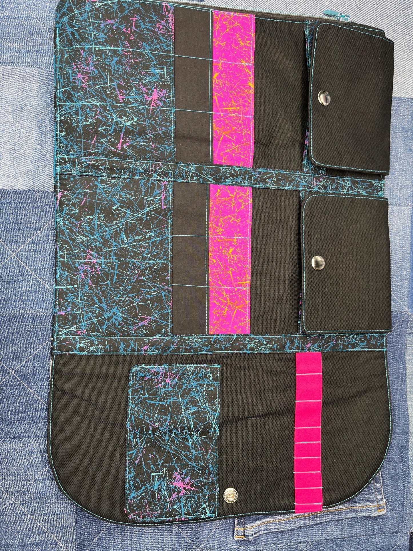 Blue Teal Teddy Bear Knitting Needle Case & Zip Pouch - Uphouse Crafts