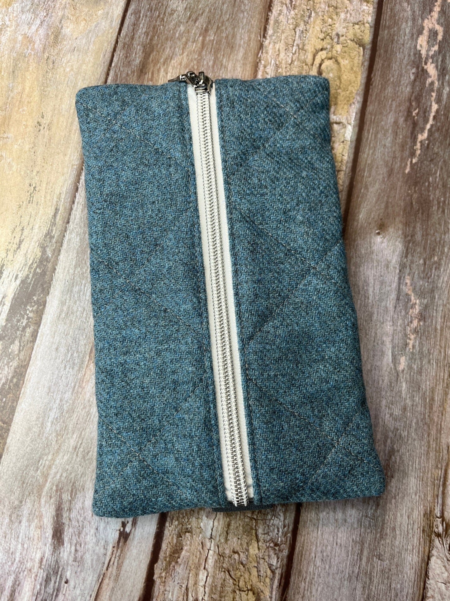 Blue Tweed Notebook Pencil Case, A5 Journal Zip Case, Bookmark - Uphouse Crafts