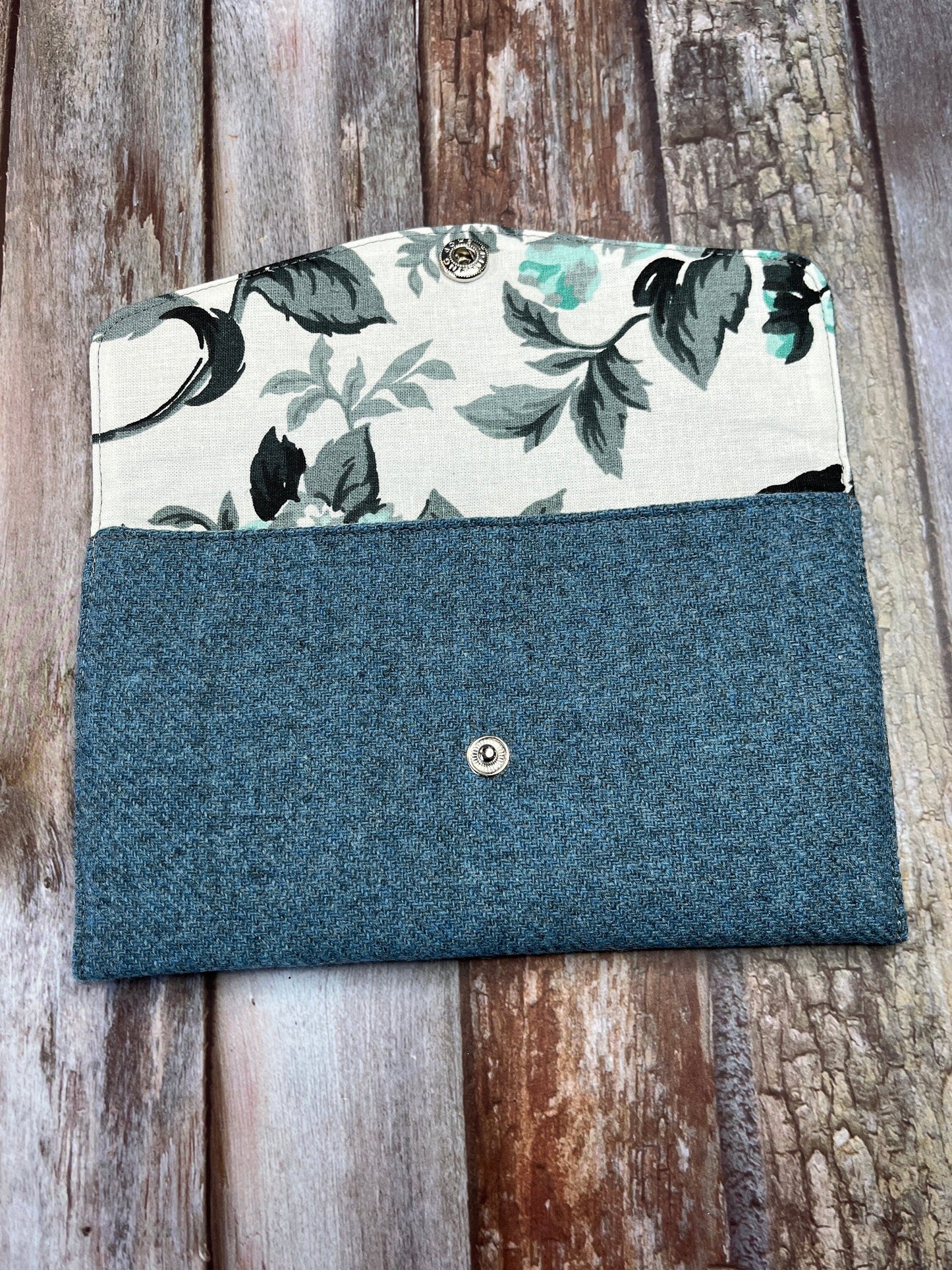 Blue Tweed Slim Purse | Patchwork Purse | Phone Clutch Wallet - Uphouse Crafts