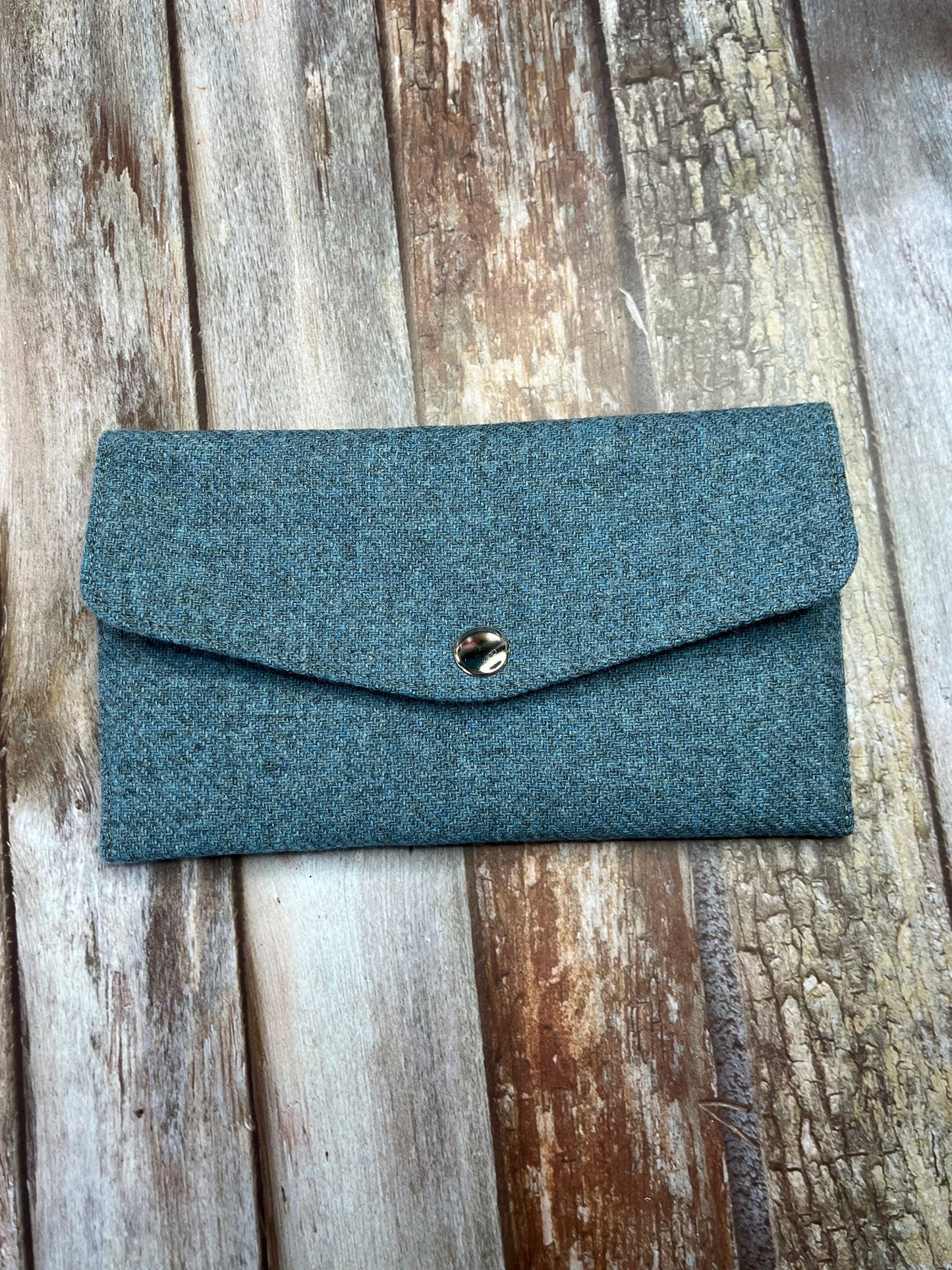 Blue Tweed Slim Purse | Patchwork Purse | Phone Clutch Wallet - Uphouse Crafts