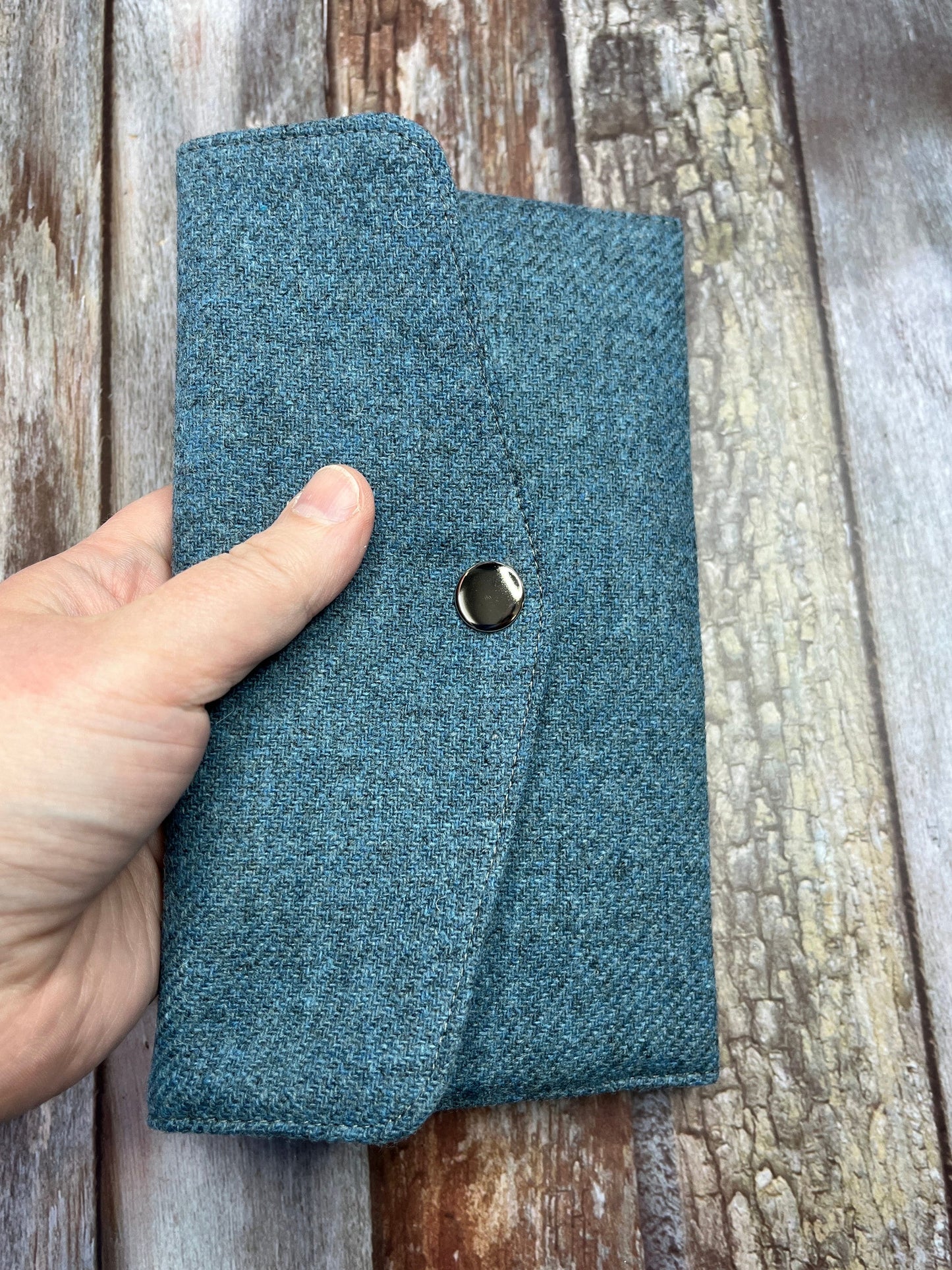 Blue Tweed Slim Purse | Patchwork Purse | Phone Clutch Wallet - Uphouse Crafts