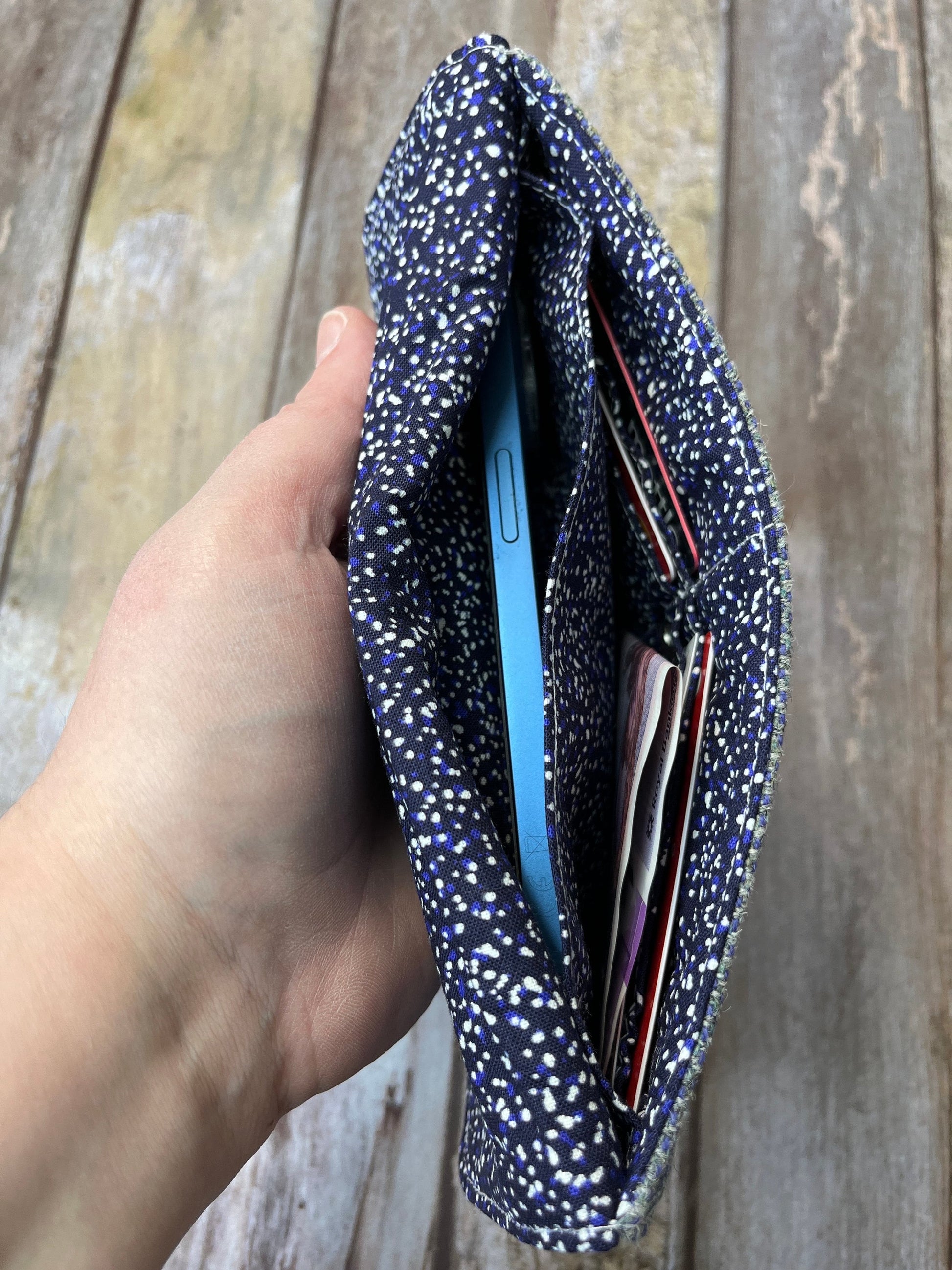 Blue Tweed Slim Purse | Patchwork Purse | Phone Clutch Wallet - Uphouse Crafts