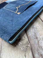 Book Bag - No UC02 Reclaimed Denim, Quilted Denim Book Zip Pouch,