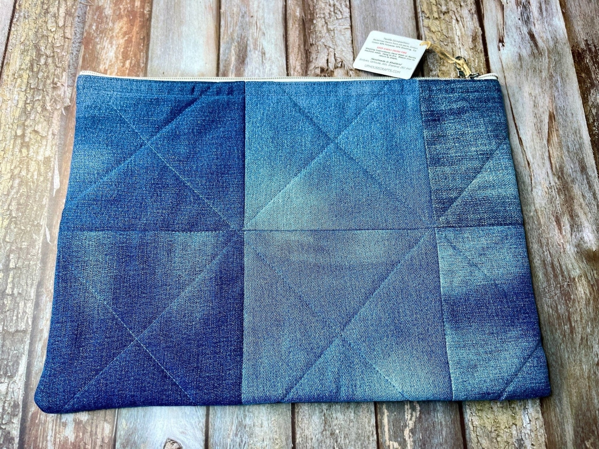 Book Bag - No UC05 Reclaimed Denim, Quilted Denim Book Zip Pouch,