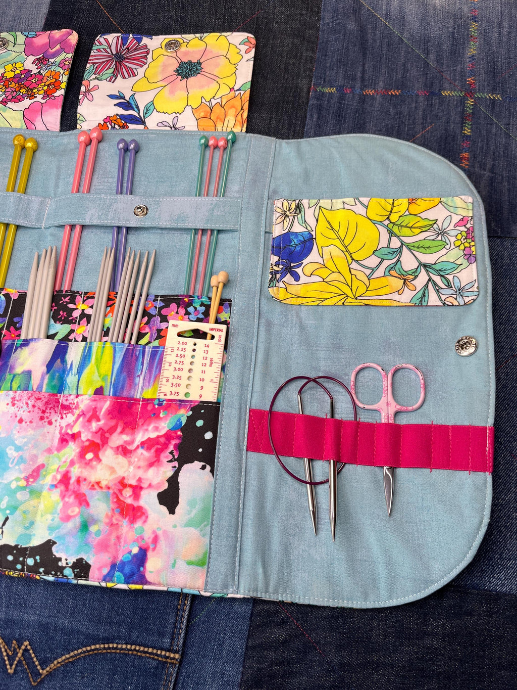 Bright Floral Knitting Needle Case & Zip Pouch - Uphouse Crafts