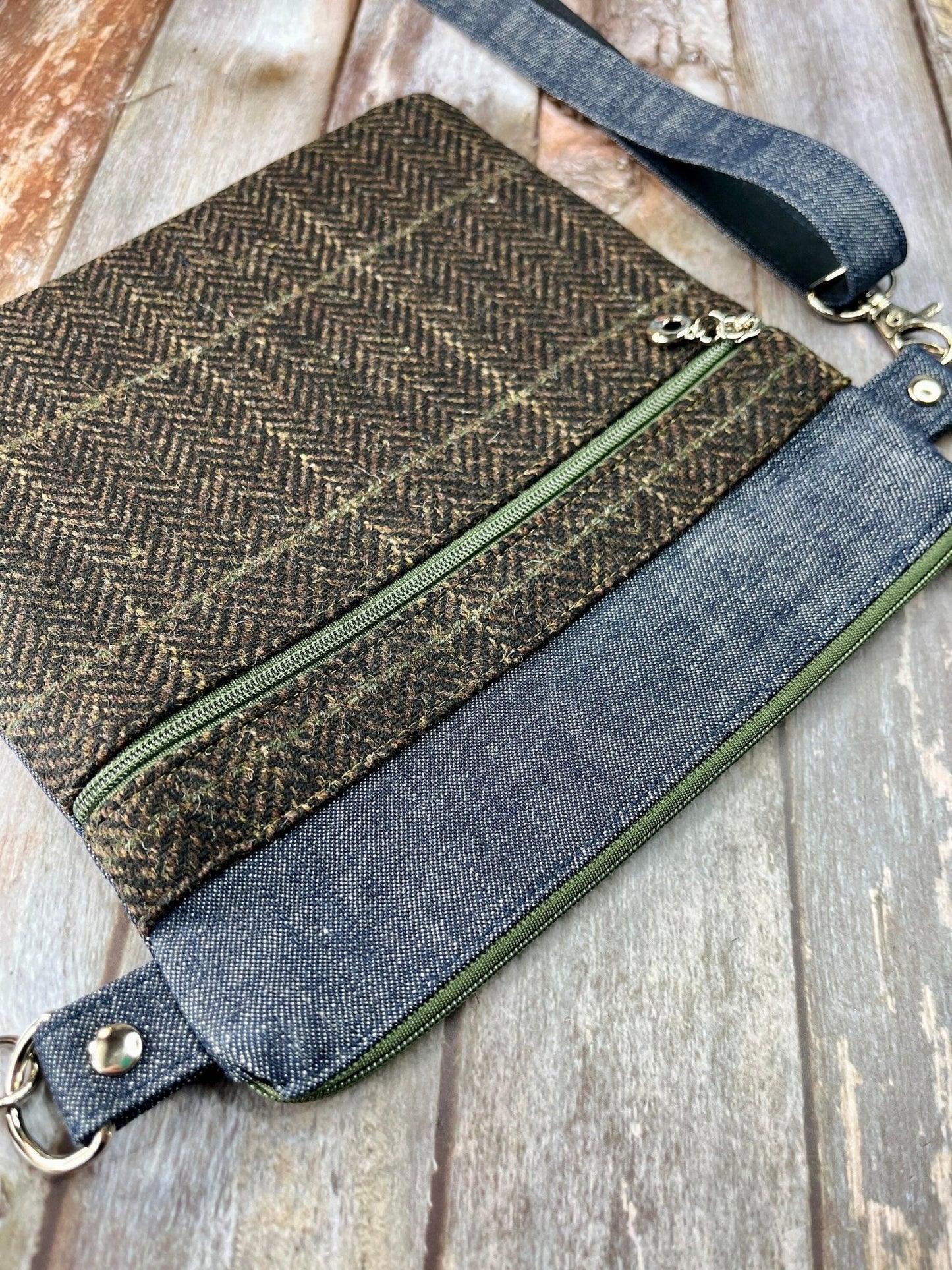 Brown Khaki Wool Tweed Crossbody Bag - Uphouse Crafts