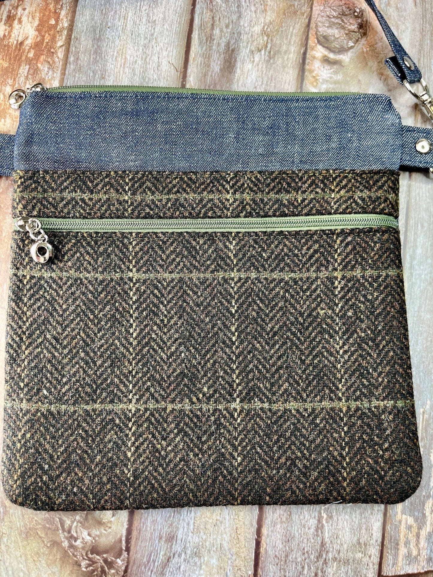 Brown Khaki Wool Tweed Crossbody Bag - Uphouse Crafts