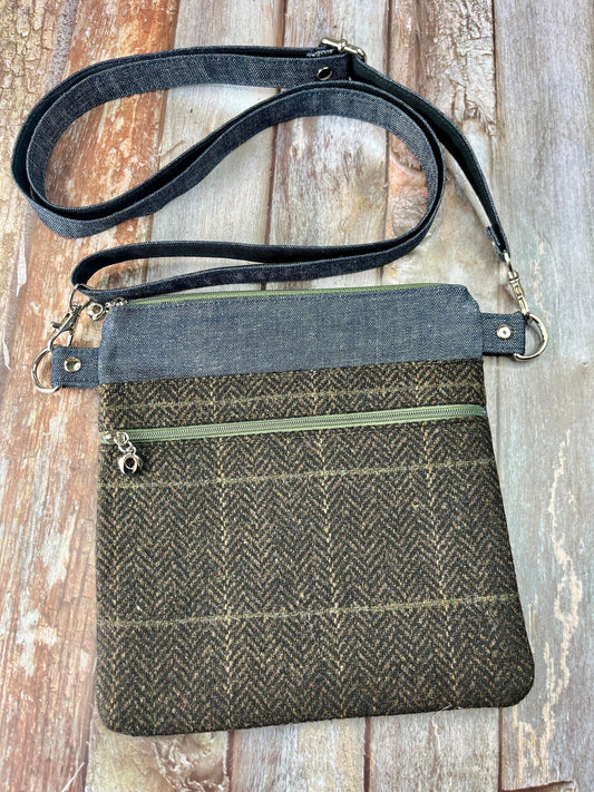 Brown Khaki Wool Tweed Crossbody Bag - Uphouse Crafts