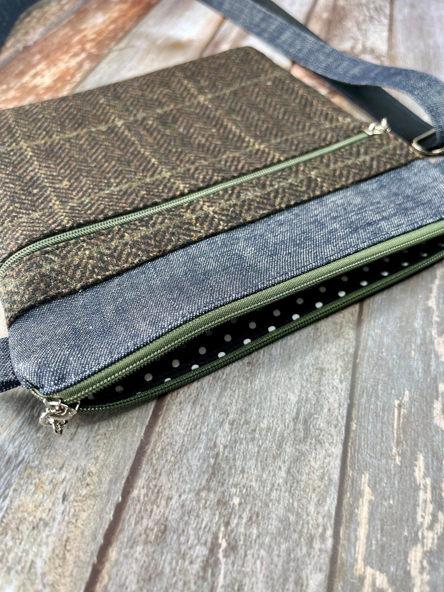 Brown Khaki Wool Tweed Crossbody Bag - Uphouse Crafts