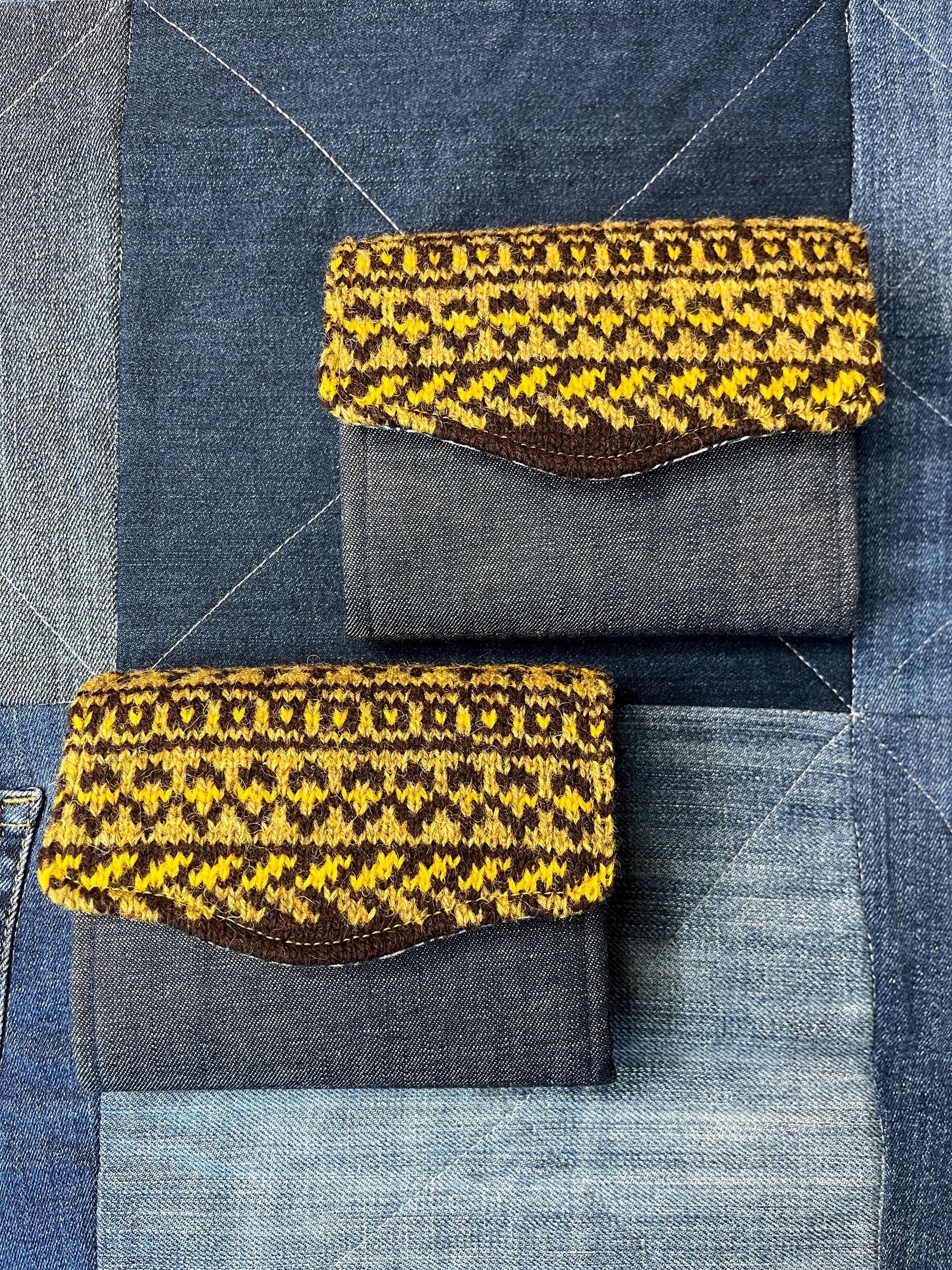 Brown Mustard Shetland Wool and Denim Fair Isle Purse - Uphouse Crafts