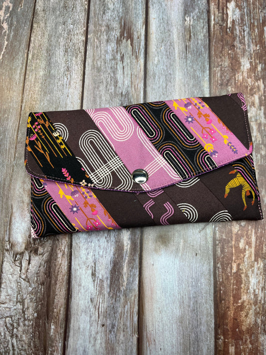 Brown Pink Slim Purse | Patchwork Purse | Phone Clutch Wallet - Uphouse Crafts