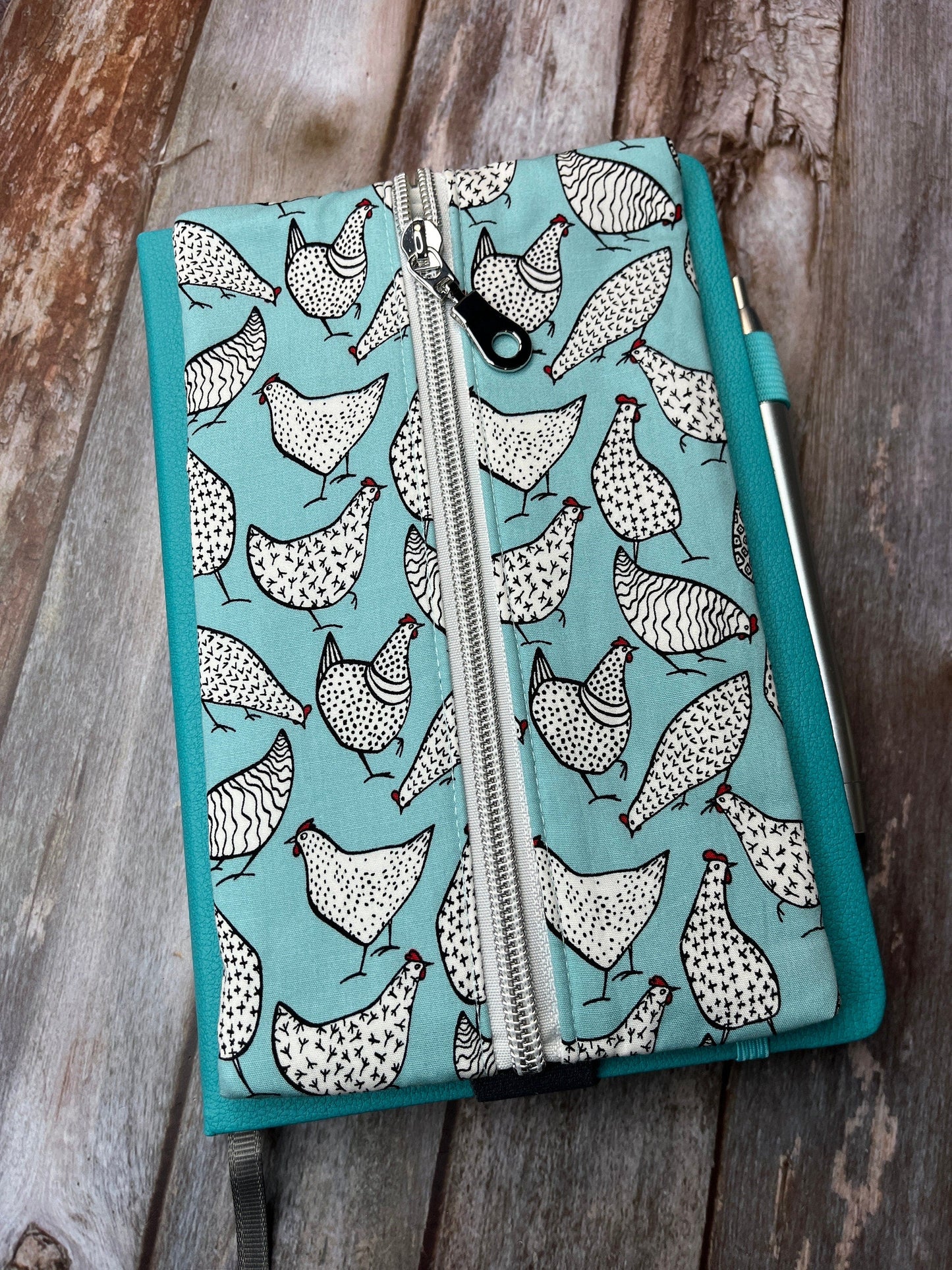 Chicken Quilted Notebook Pencil Case, A5 Journal Zip Case, Bookmark - Uphouse Crafts