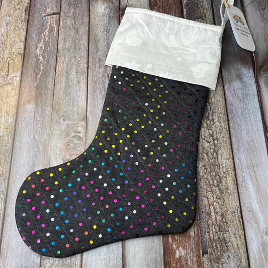 Christmas Stocking | Grey Metallic Rainbow Dots - Uphouse Crafts