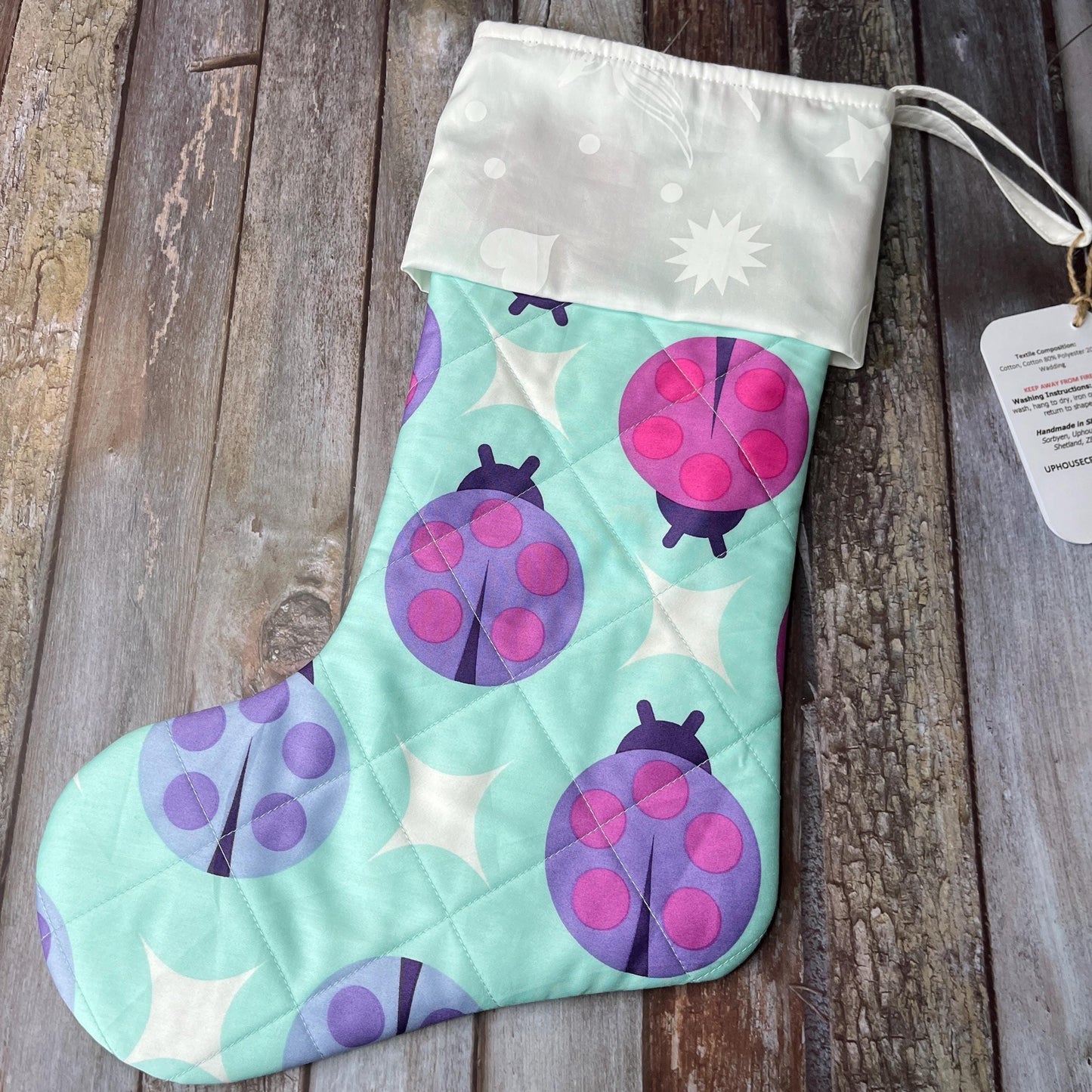 Christmas Stocking | Mint Rainbow Ladybug - Uphouse Crafts