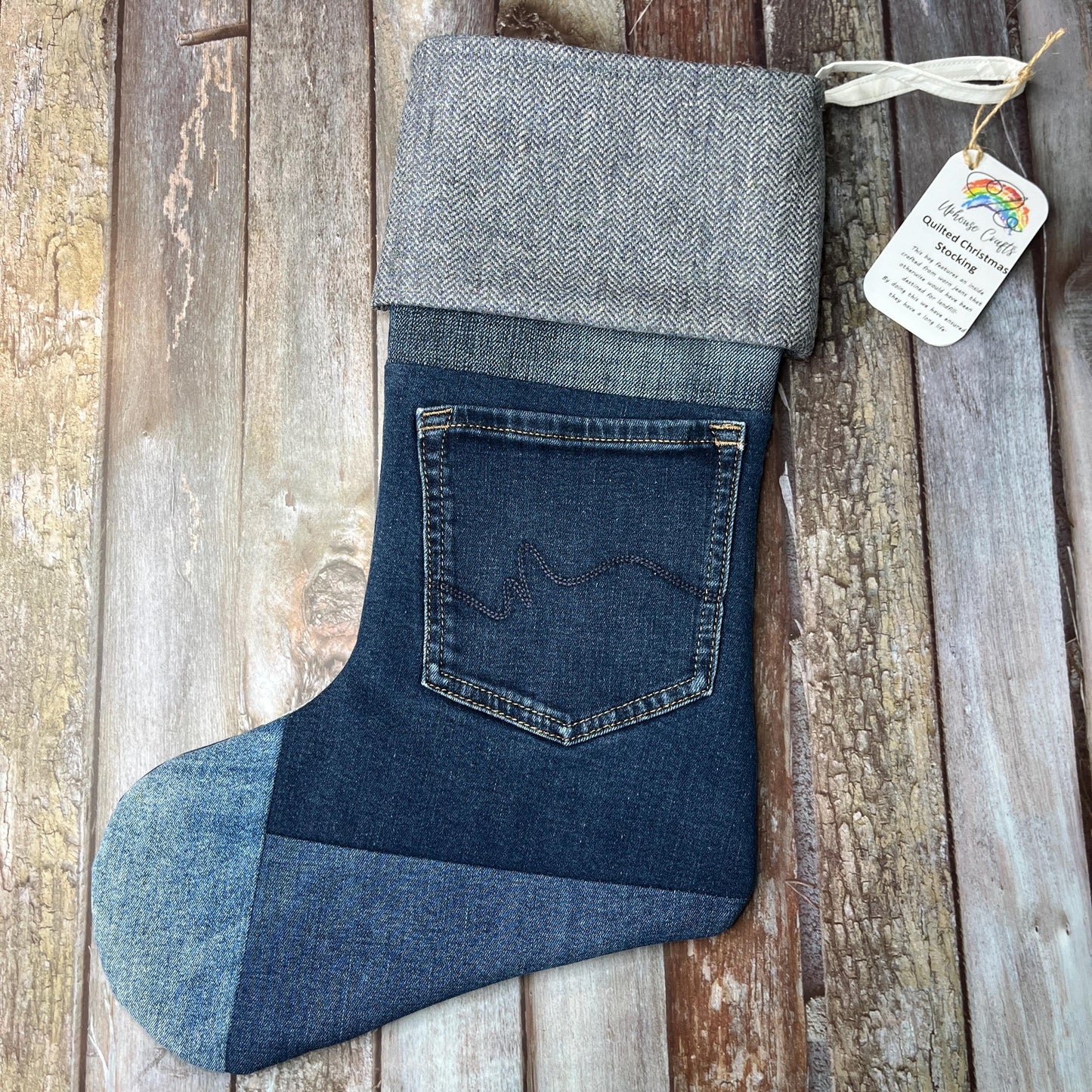 Christmas Stocking | Tweed & Denim | Shetland Grey - Uphouse Crafts