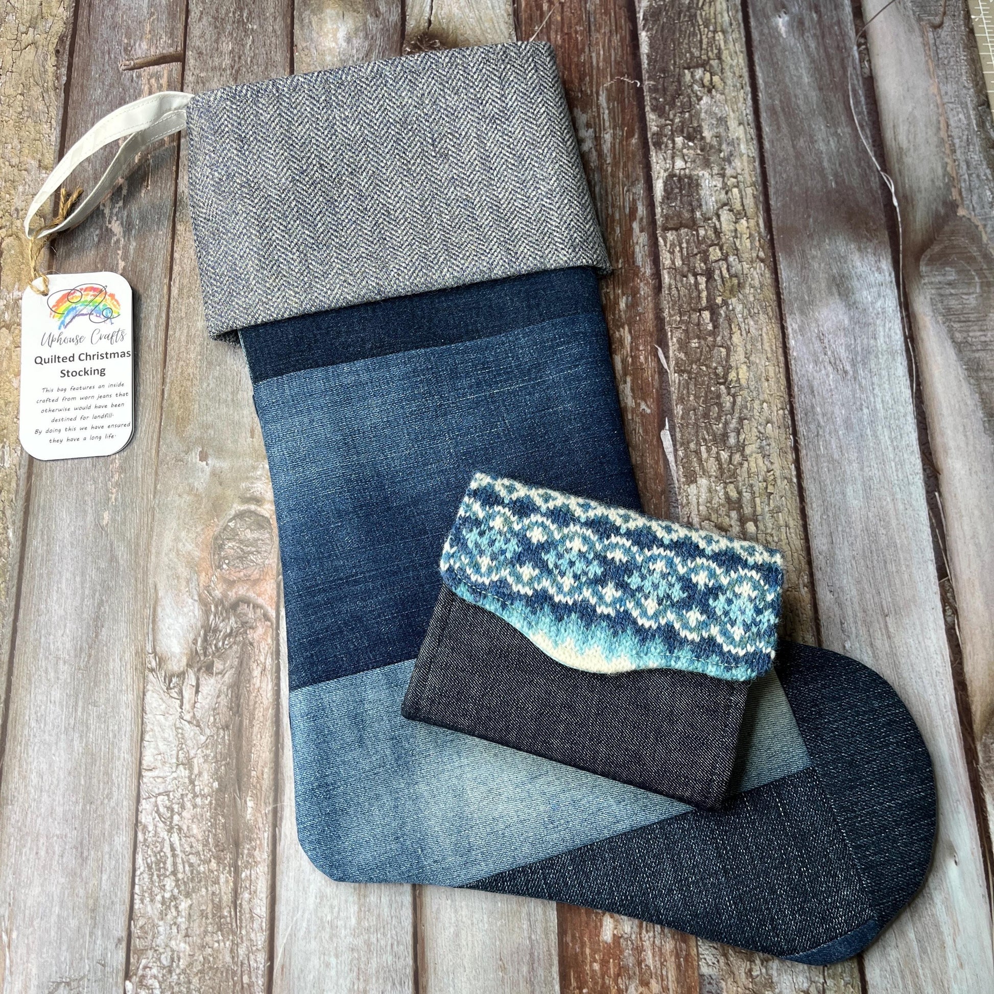 Christmas Stocking | Tweed & Denim | Shetland Grey - Uphouse Crafts