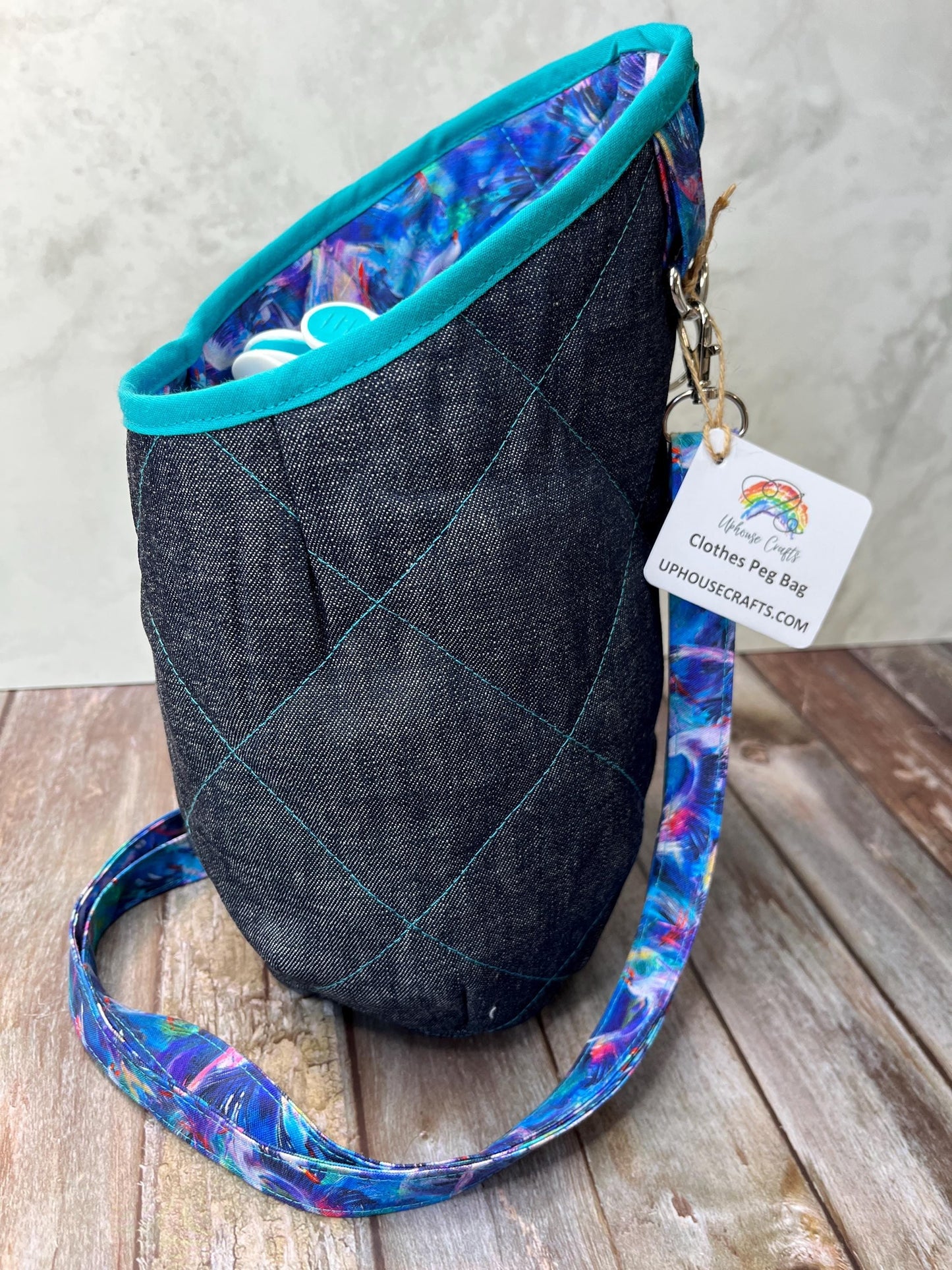 Clothes Peg Bag | Abstract Seagull Denim - Uphouse Crafts