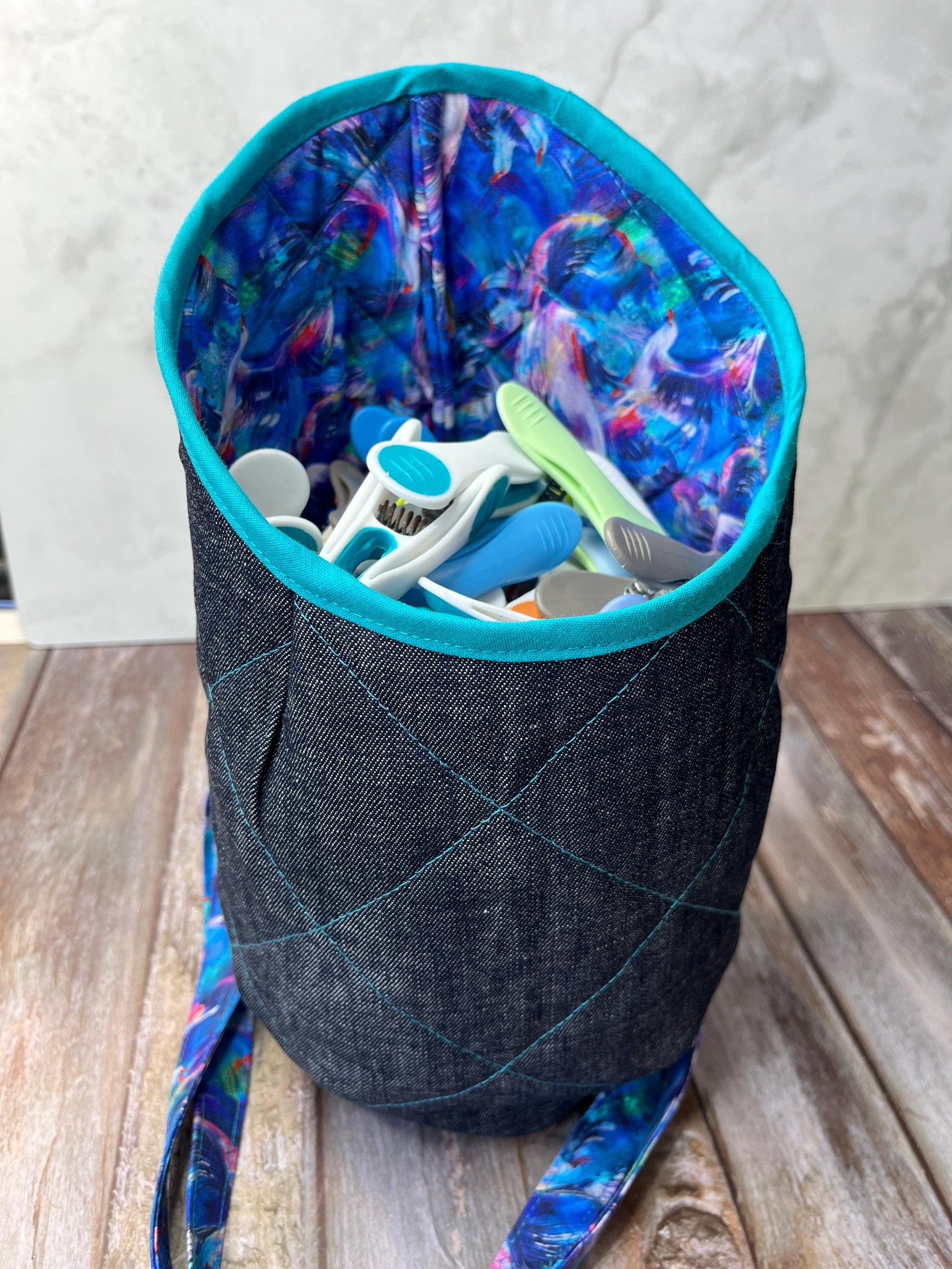 Clothes Peg Bag | Abstract Seagull Denim - Uphouse Crafts