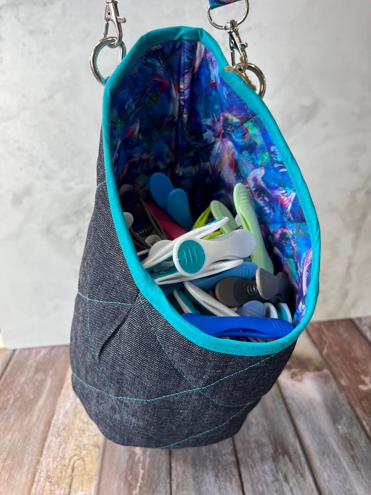 Clothes Peg Bag | Abstract Seagull Denim - Uphouse Crafts