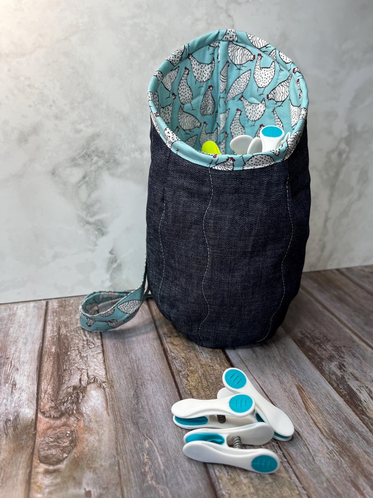 Clothes Peg Bag | Mint Chicken Denim - Uphouse Crafts