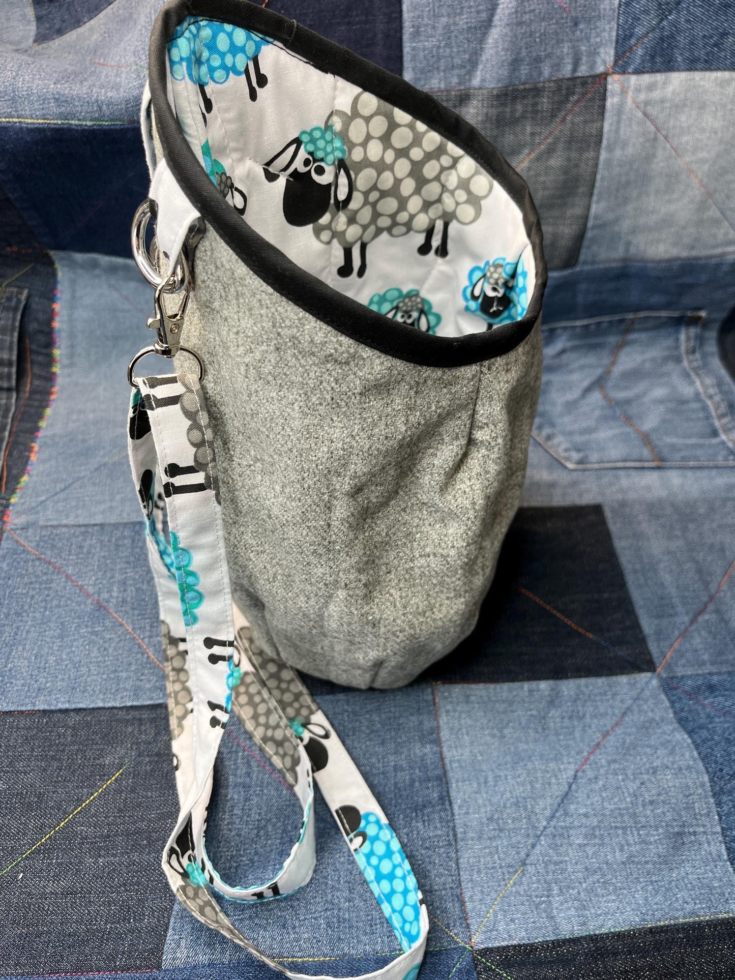 Clothes Peg Bag | Teal Sheep Grey Faux Wool - Uphouse Crafts