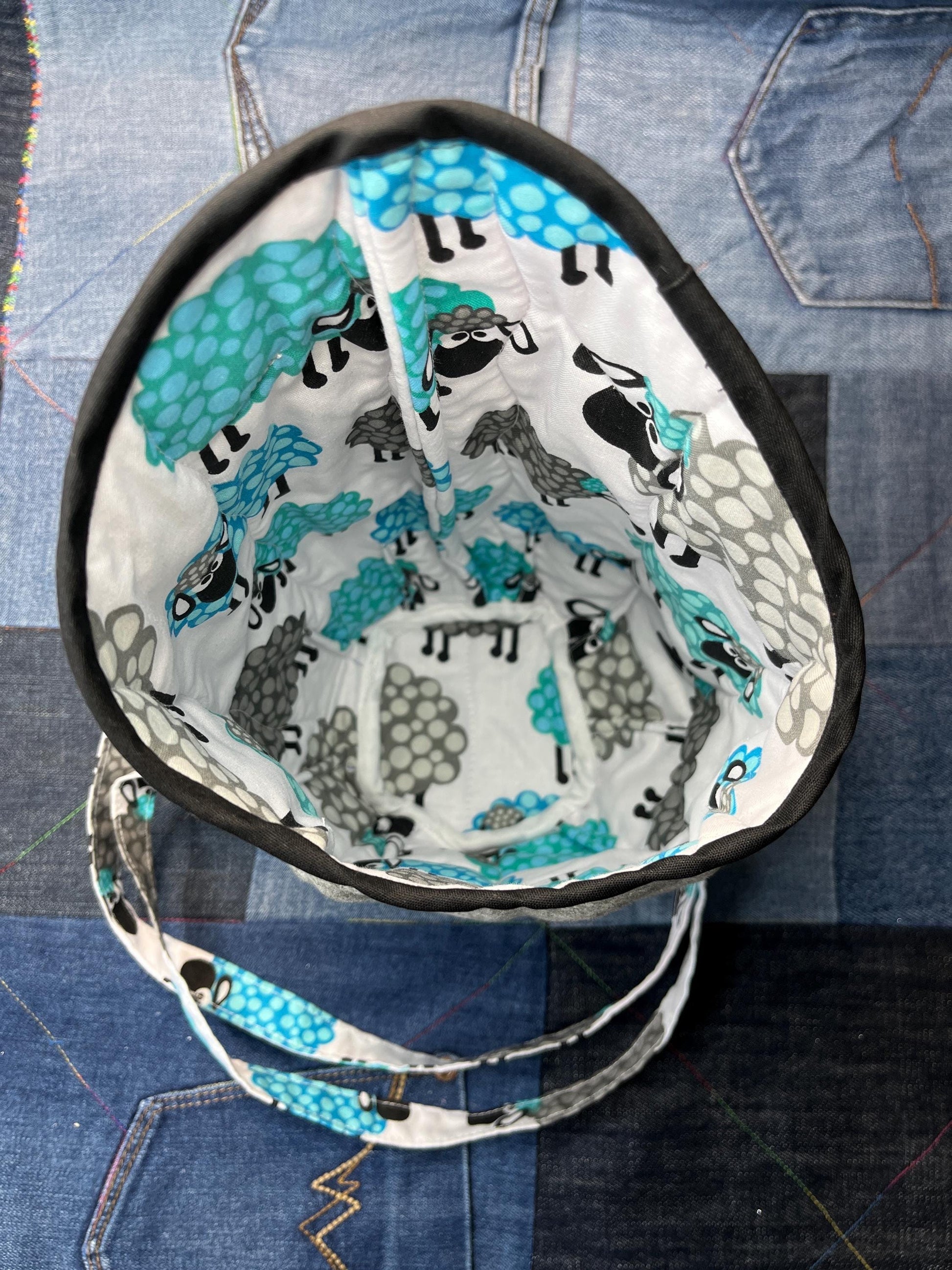 Clothes Peg Bag | Teal Sheep Grey Faux Wool - Uphouse Crafts