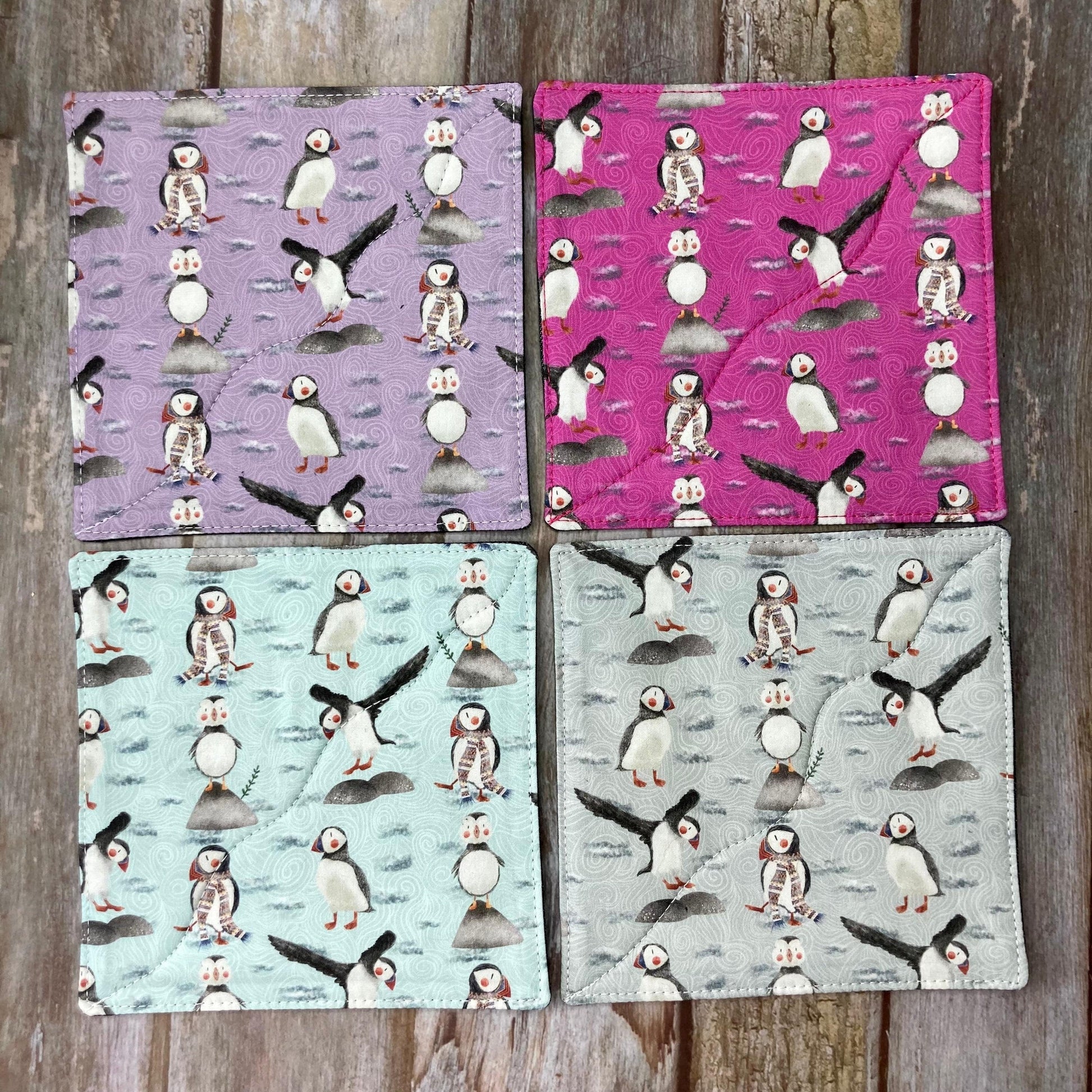 Coasters | Set of 4 Puffin Fabric