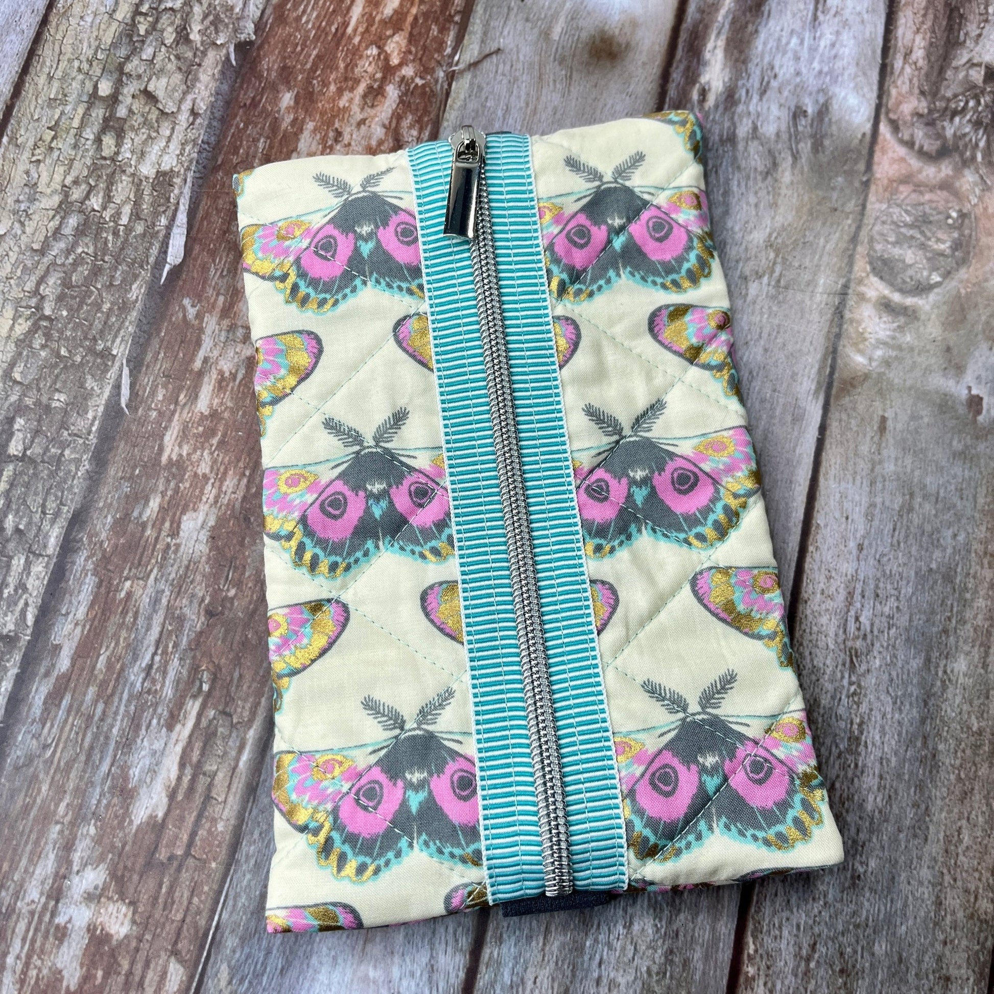 Cream Lilac Butterfly Patchwork Notebook Pencil Case, A5 Journal Zip Case, Bookmark - Uphouse Crafts