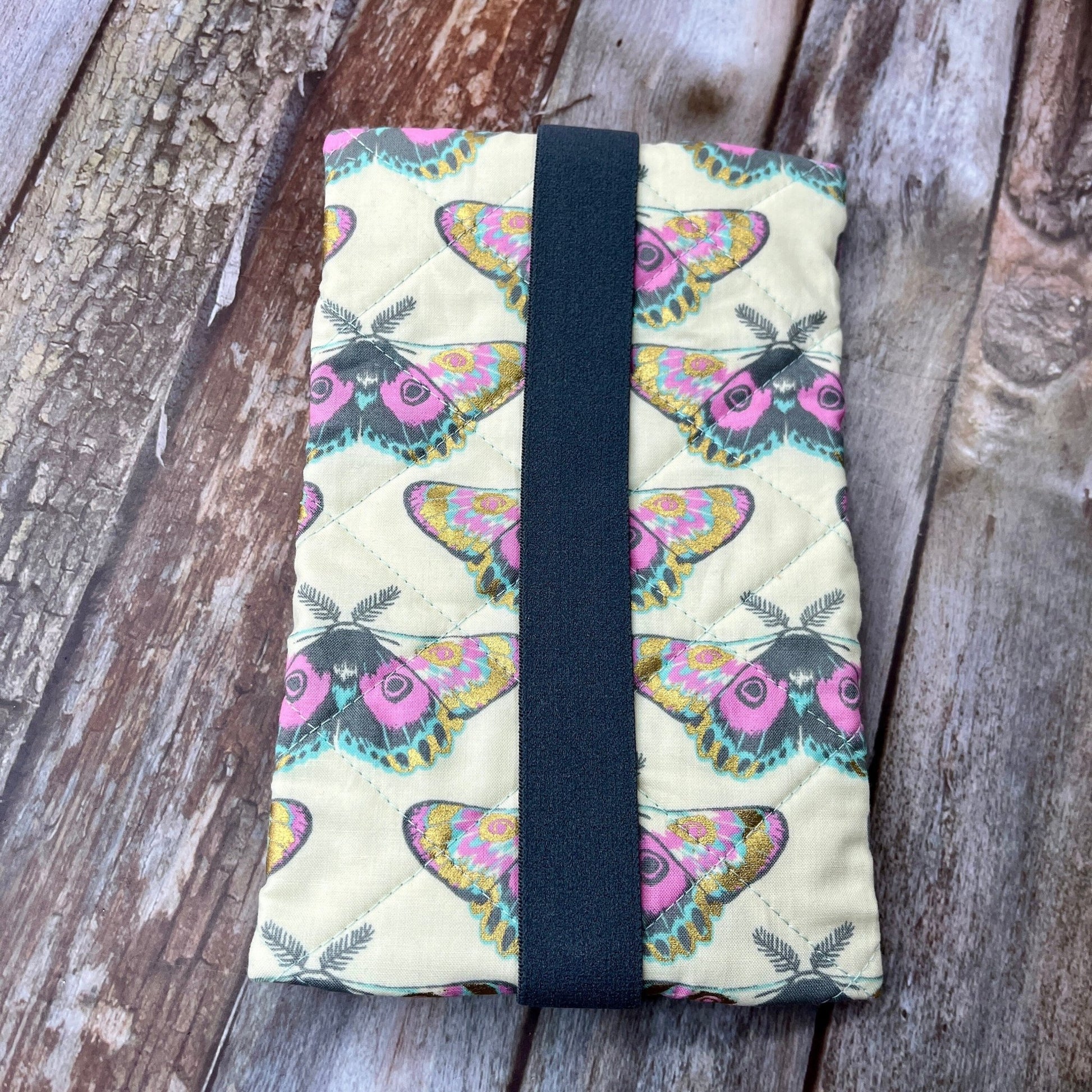 Cream Lilac Butterfly Patchwork Notebook Pencil Case, A5 Journal Zip Case, Bookmark - Uphouse Crafts