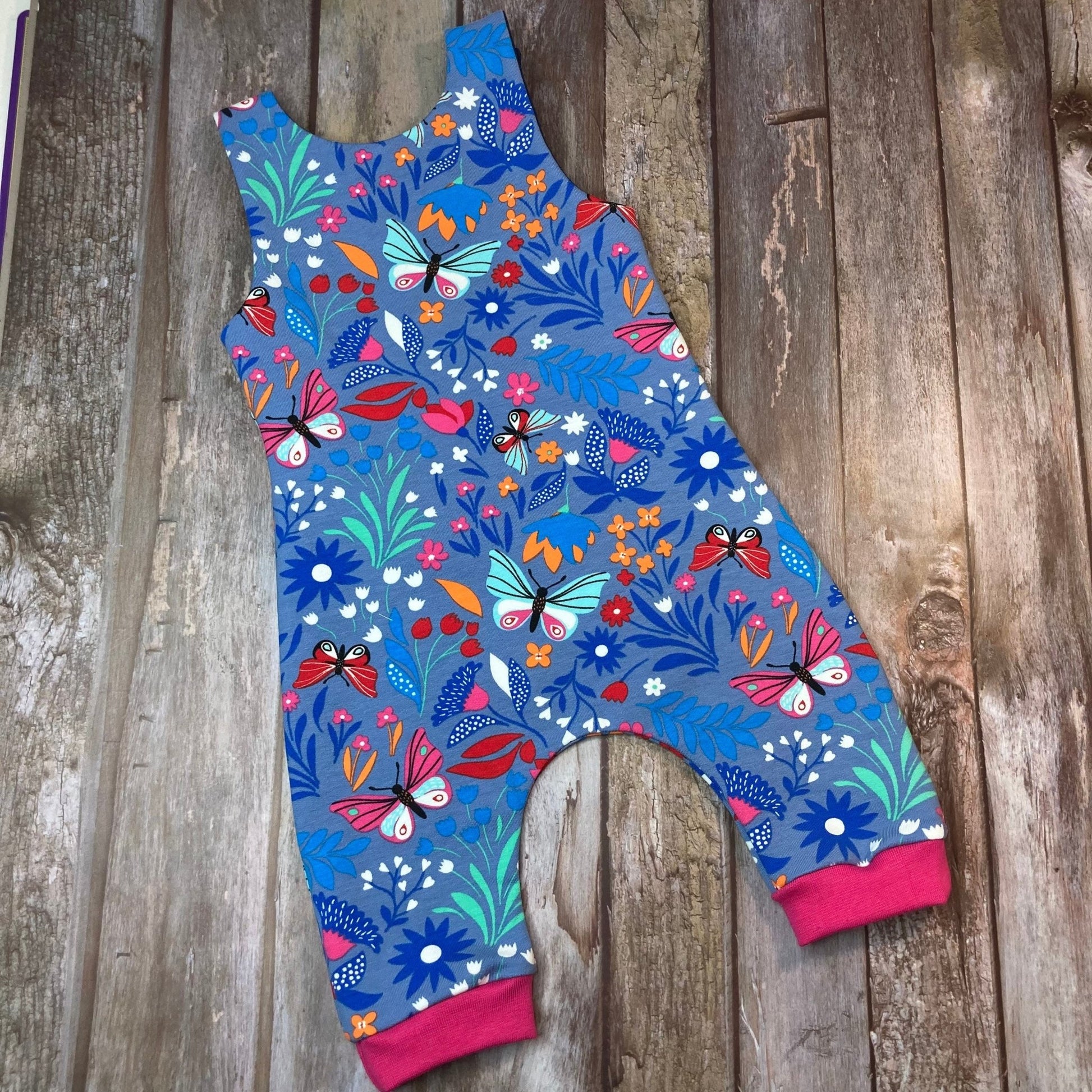 Denim Blue Butterfly dungarees Romper 0 - 3 months - Uphouse Crafts