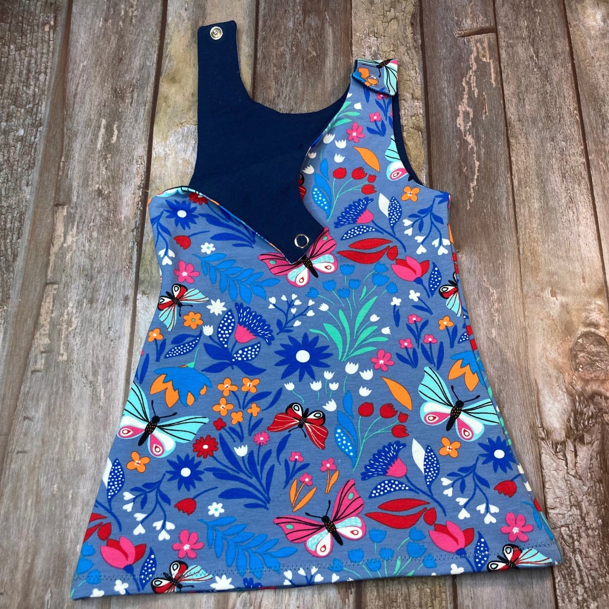 Denim Blue Butterfly Pinafore Romper 0 - 3 months - Uphouse Crafts