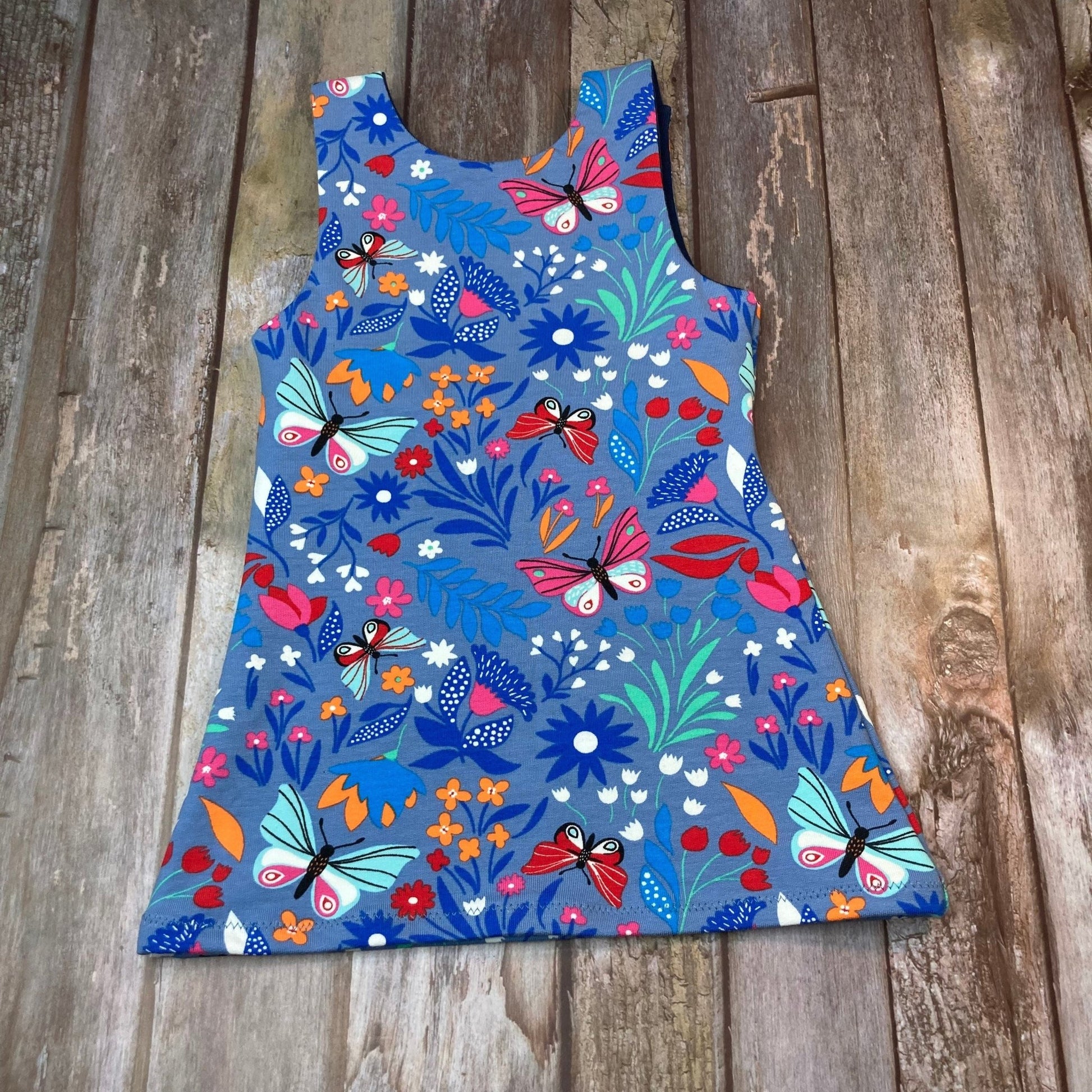 Denim Blue Butterfly Pinafore Romper 0 - 3 months - Uphouse Crafts
