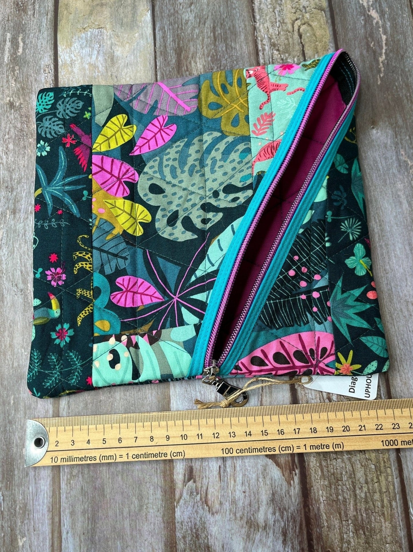 Diagonal Zip Pouch - Jungle Patchwork