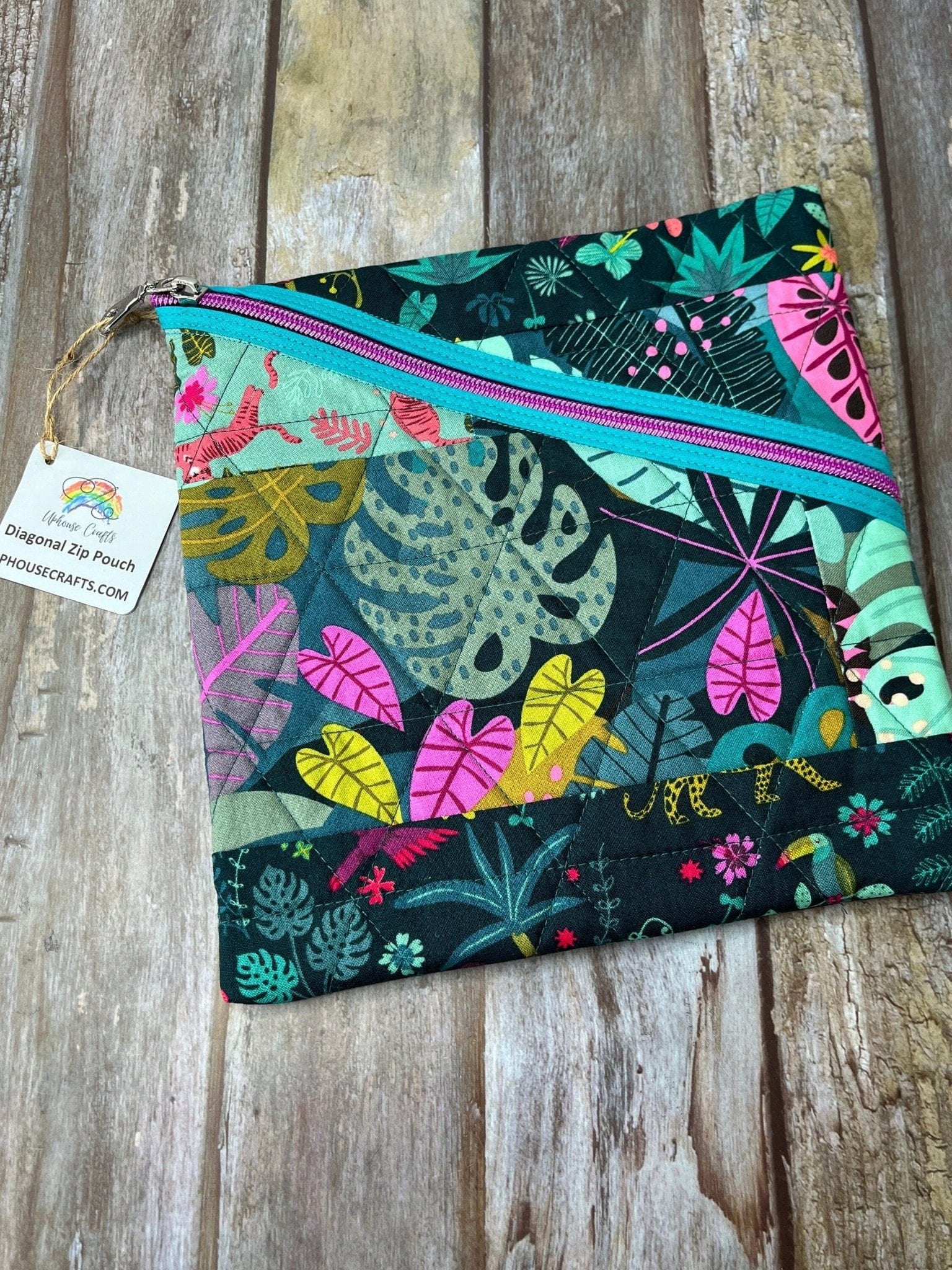 Diagonal Zip Pouch - Jungle Patchwork