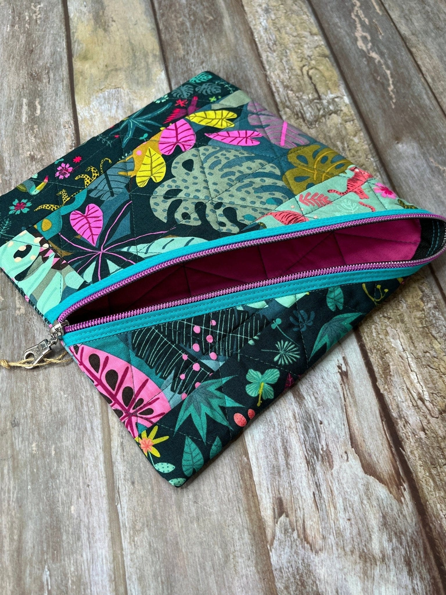 Diagonal Zip Pouch - Jungle Patchwork