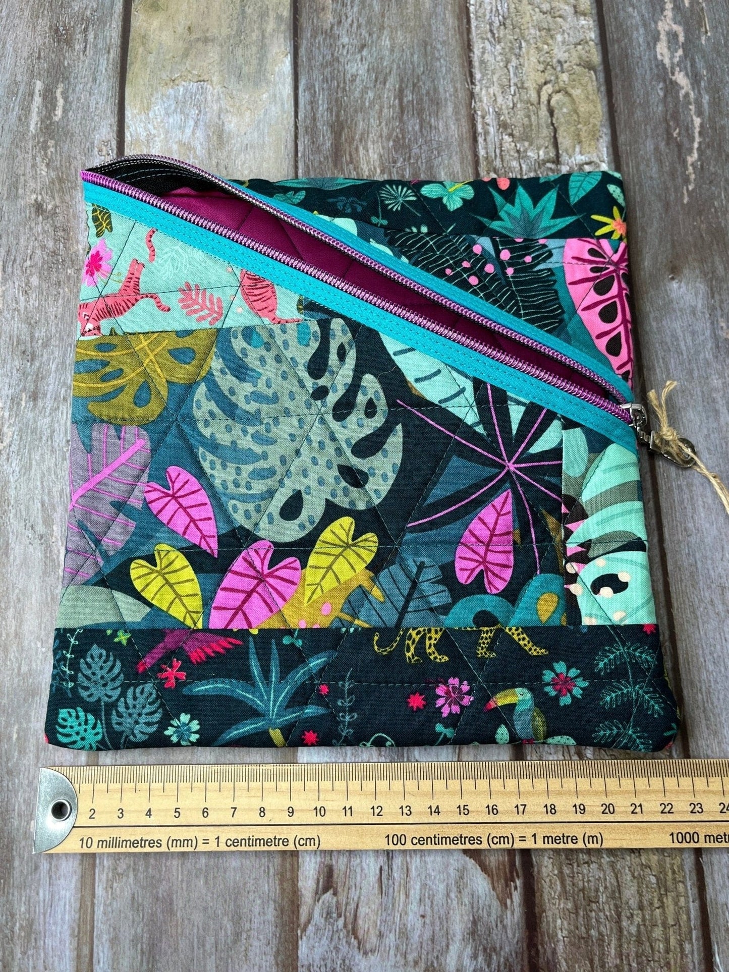 Diagonal Zip Pouch - Jungle Patchwork