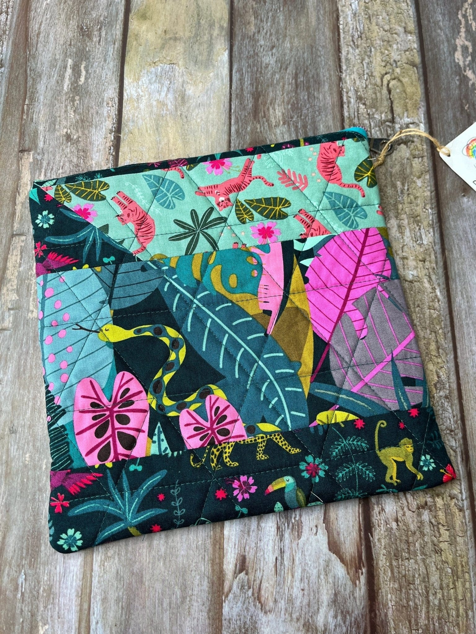 Diagonal Zip Pouch - Jungle Patchwork