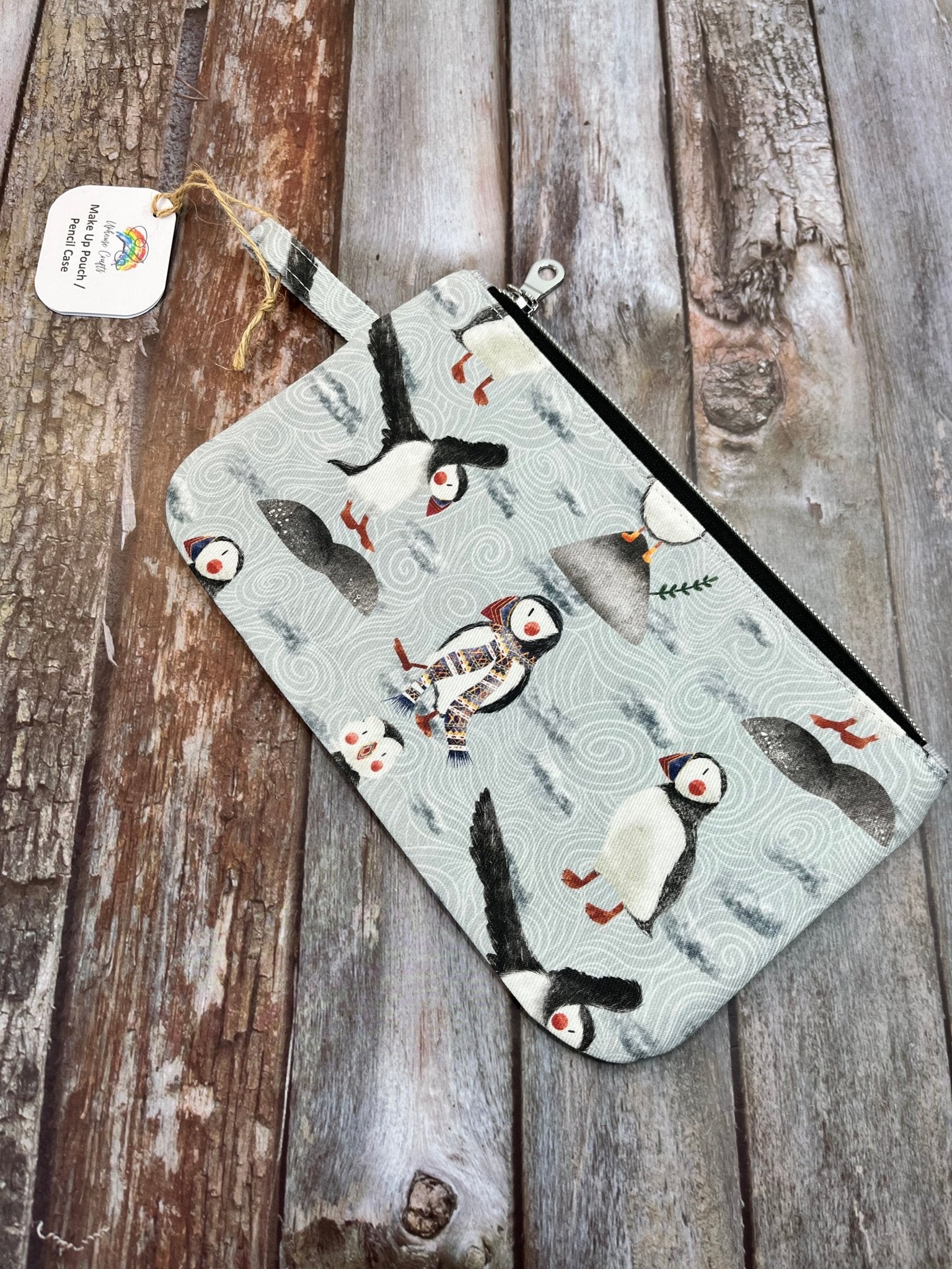 Fair Isle Puffin Makeup Bag Pencil Case - Uphouse Crafts