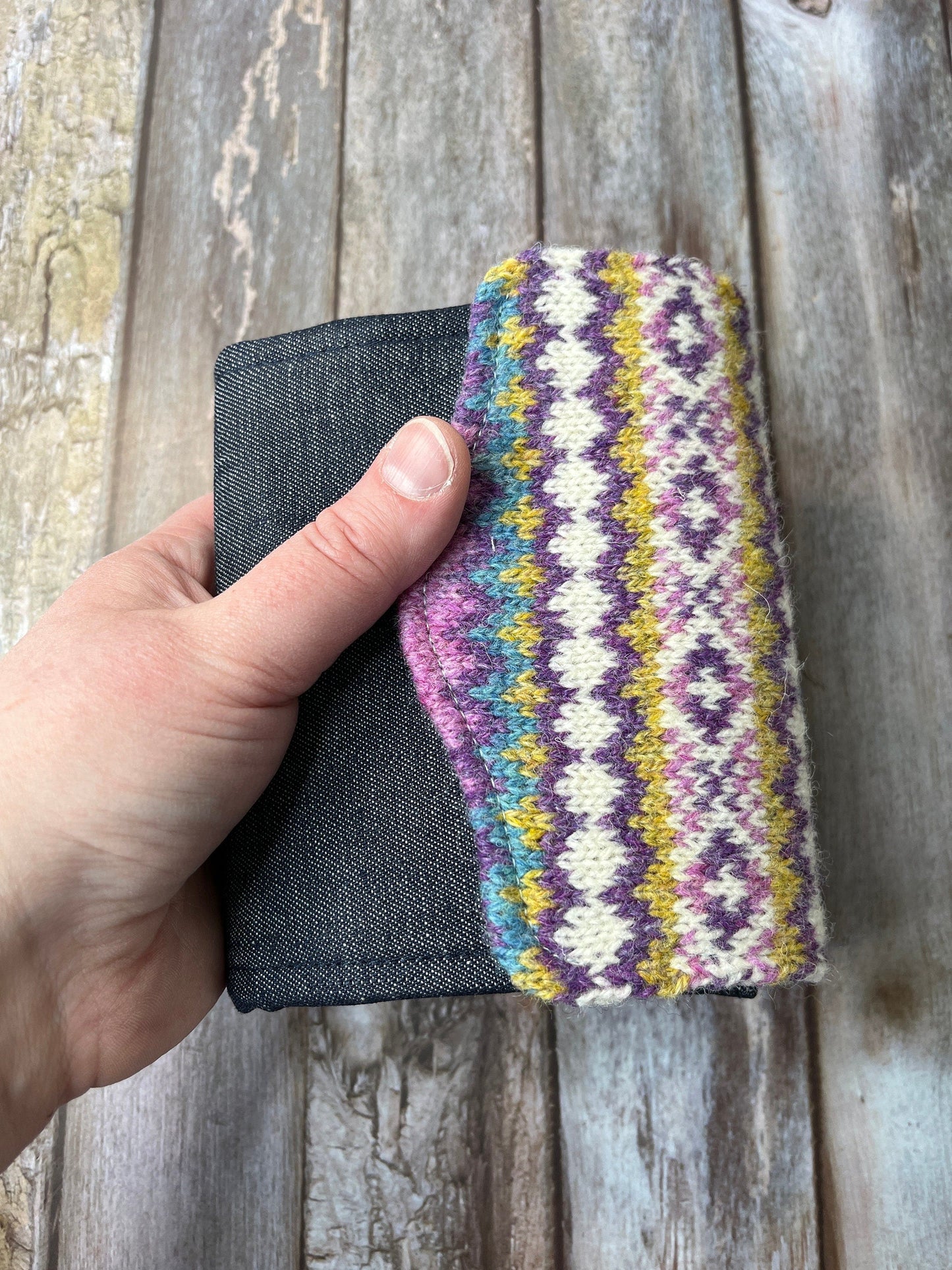 Fair Isle Purse | Shetland Sunrise Wool and Denim - Uphouse Crafts