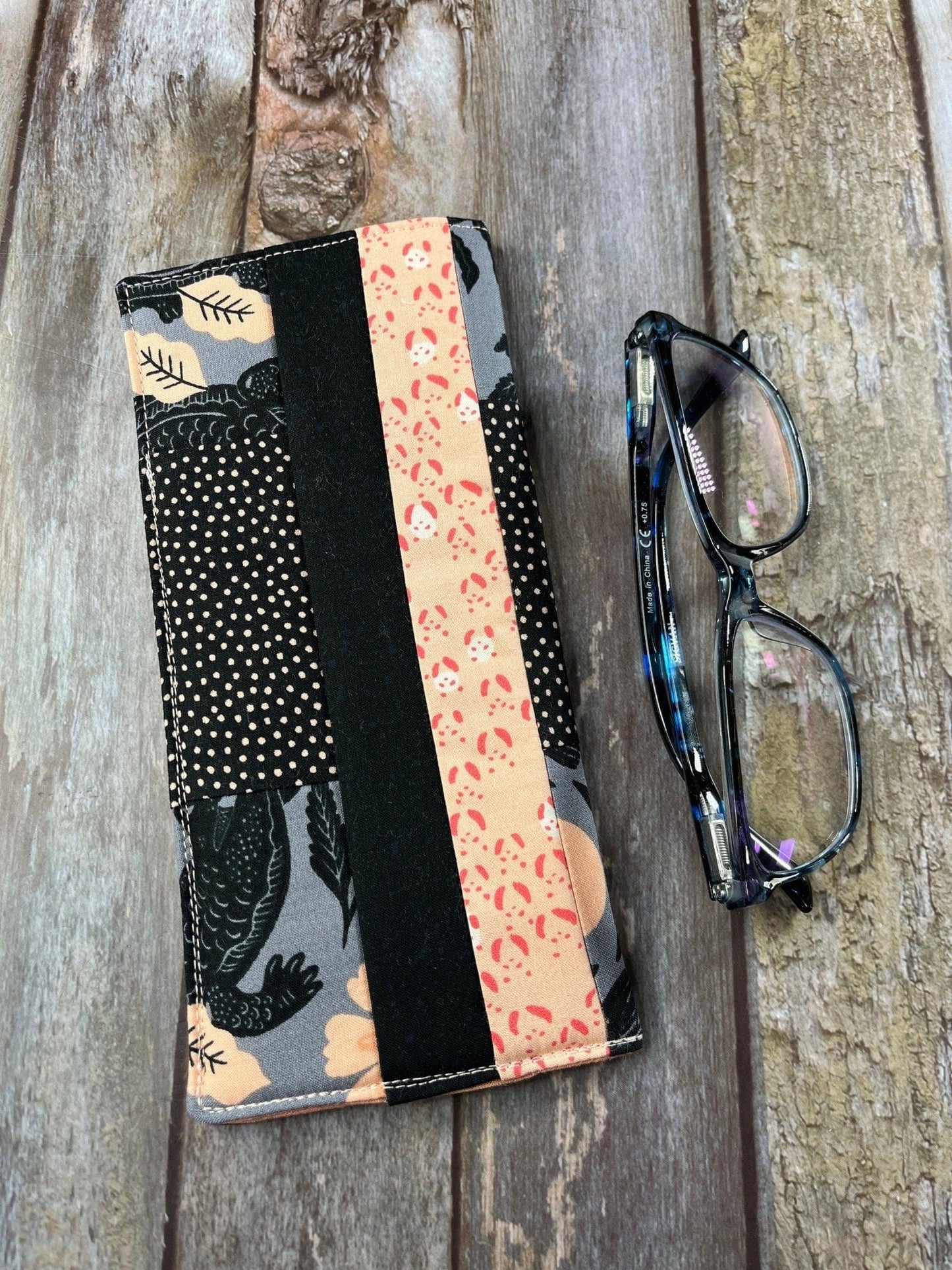 Glasses Case | Grey Black Peach Patchwork