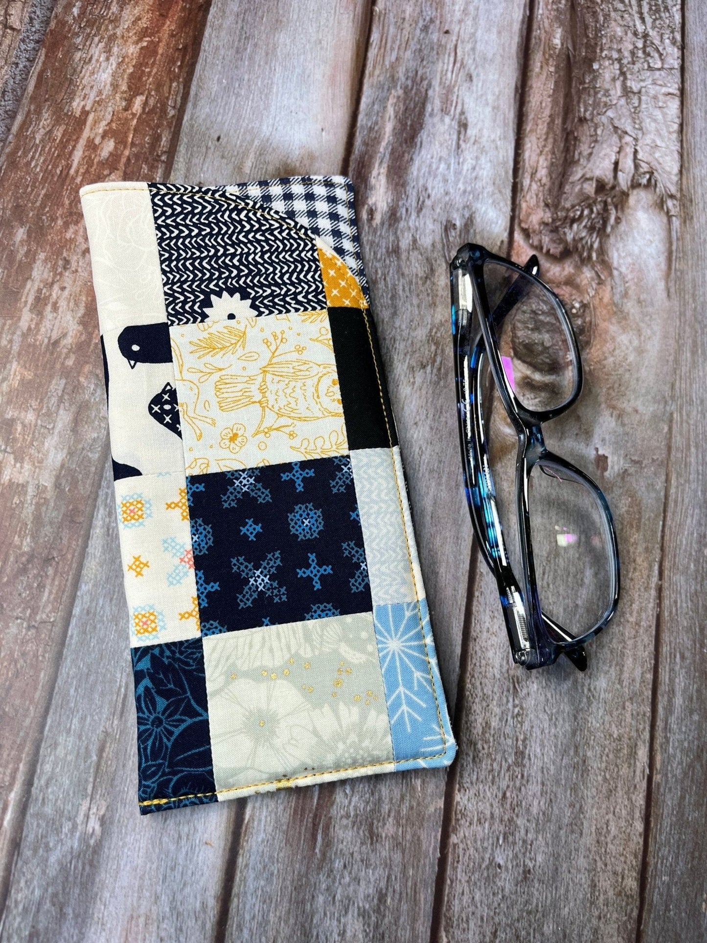 Glasses Case | Mustard Blue Cream Patchwork