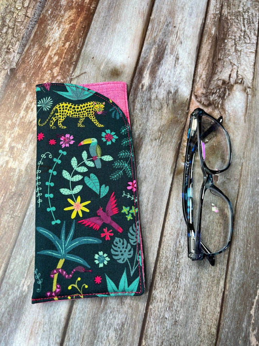 Green Pink Jungle Patchwork Glasses Case - Uphouse Crafts