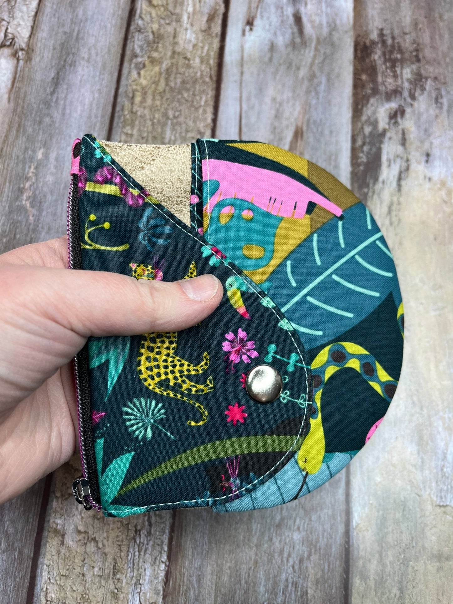 Green Rainforest Patchwork Round Wing Zip Purse - Uphouse Crafts