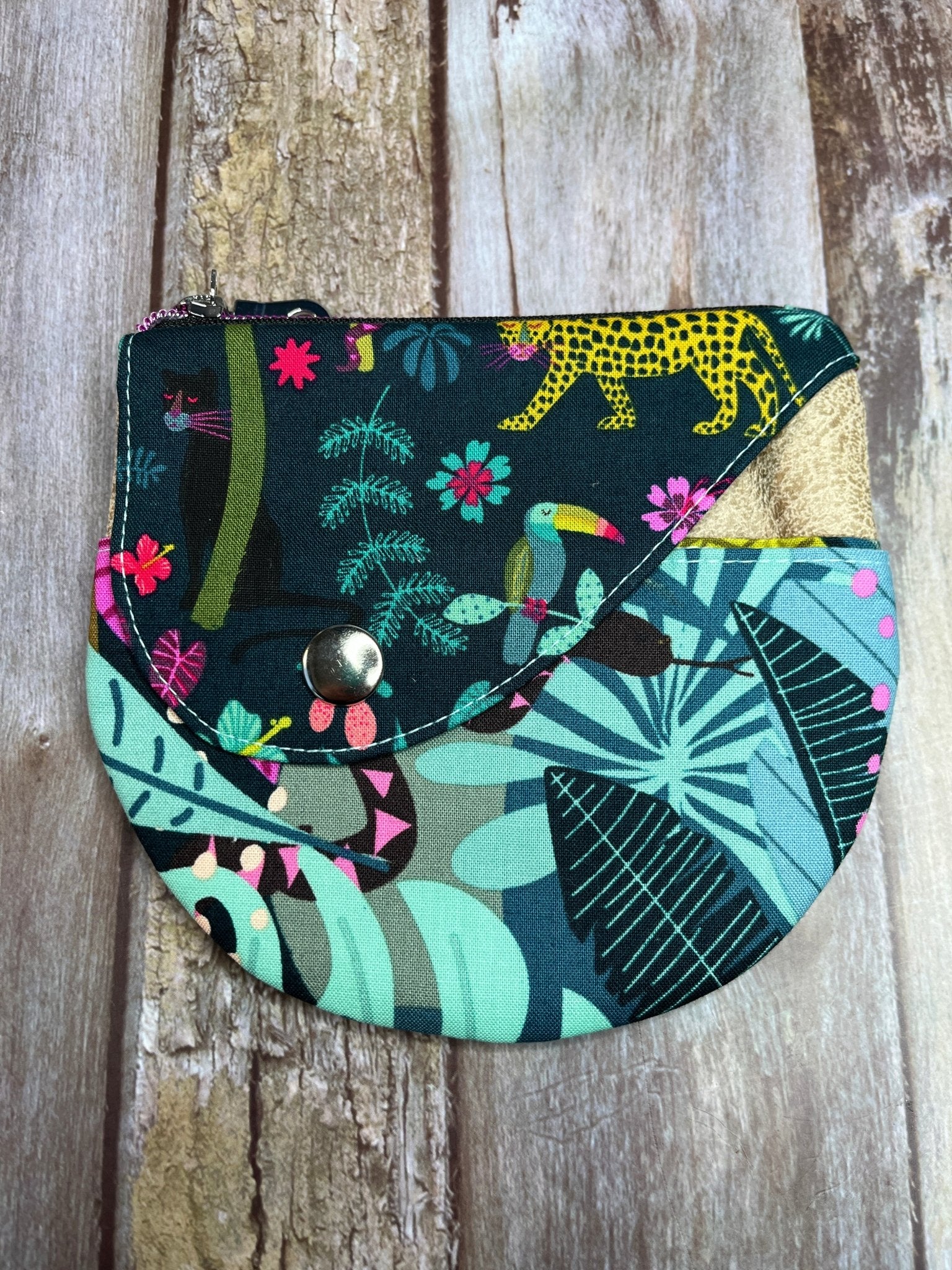 Green Rainforest Patchwork Round Wing Zip Purse - Uphouse Crafts