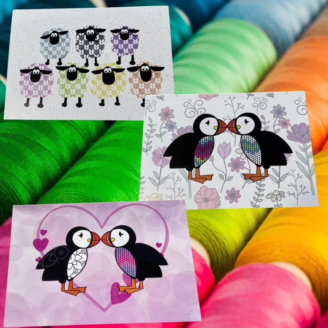 Greetings Card | Pink Heart Fair Isle Puffin