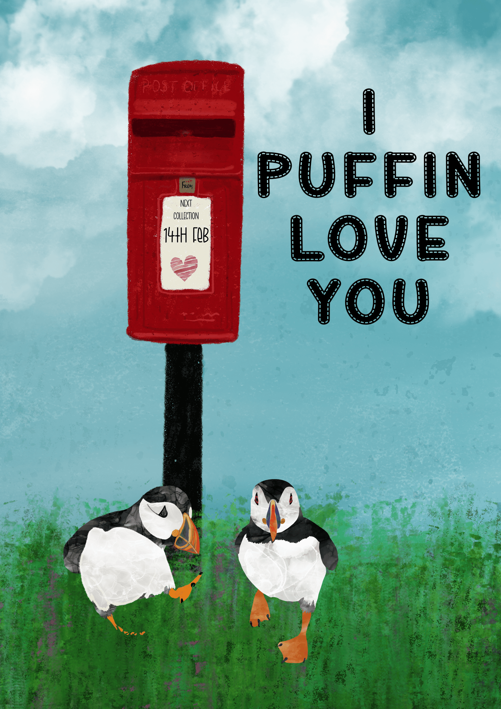 Greetings Card | Puffin Postbox - Personalised Birthday Card, Anniversary Card, Valentines Card 2 Puffins