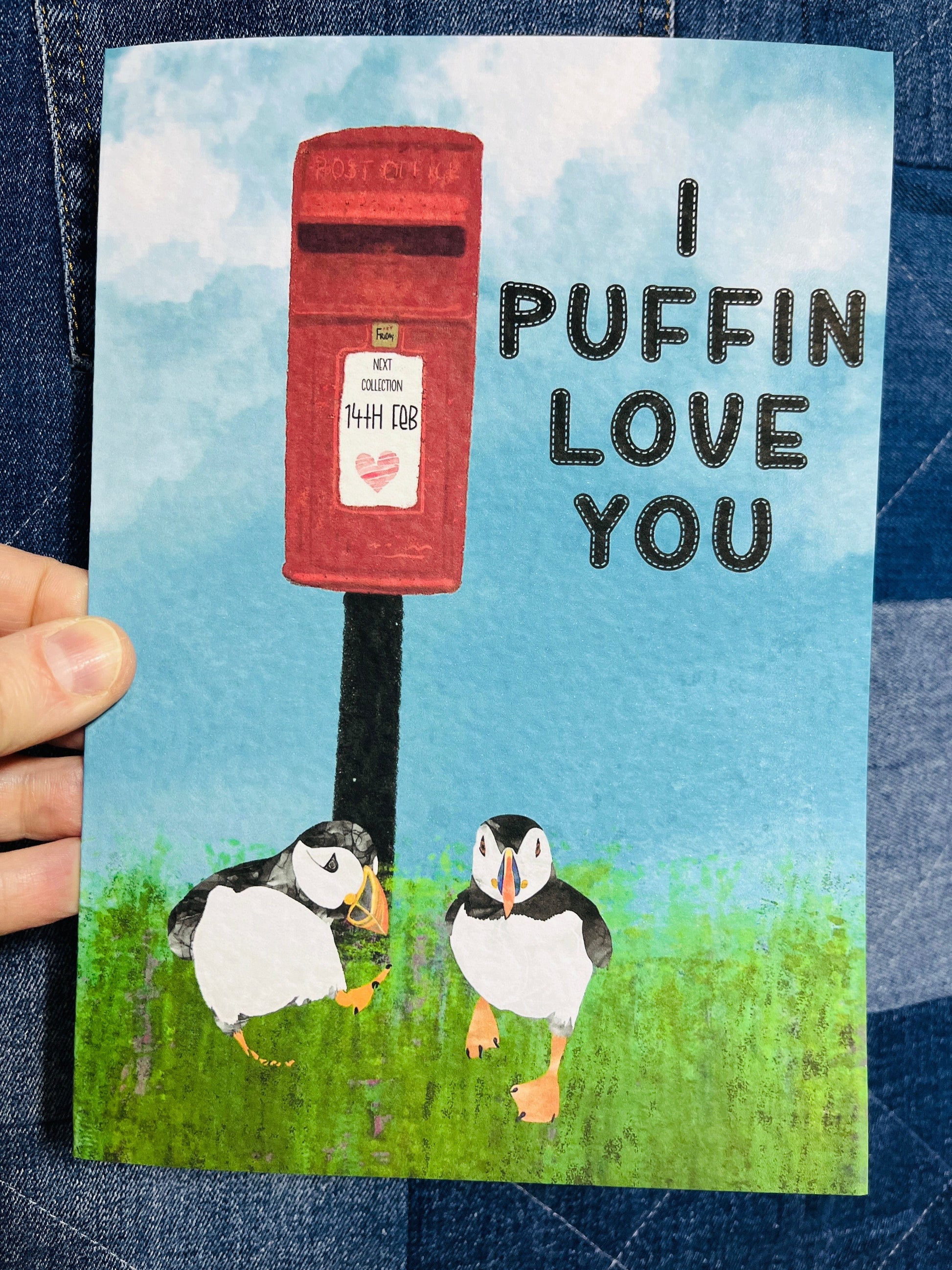 Greetings Card | Puffin Postbox - Personalised Birthday Card, Anniversary Card, Valentines Card